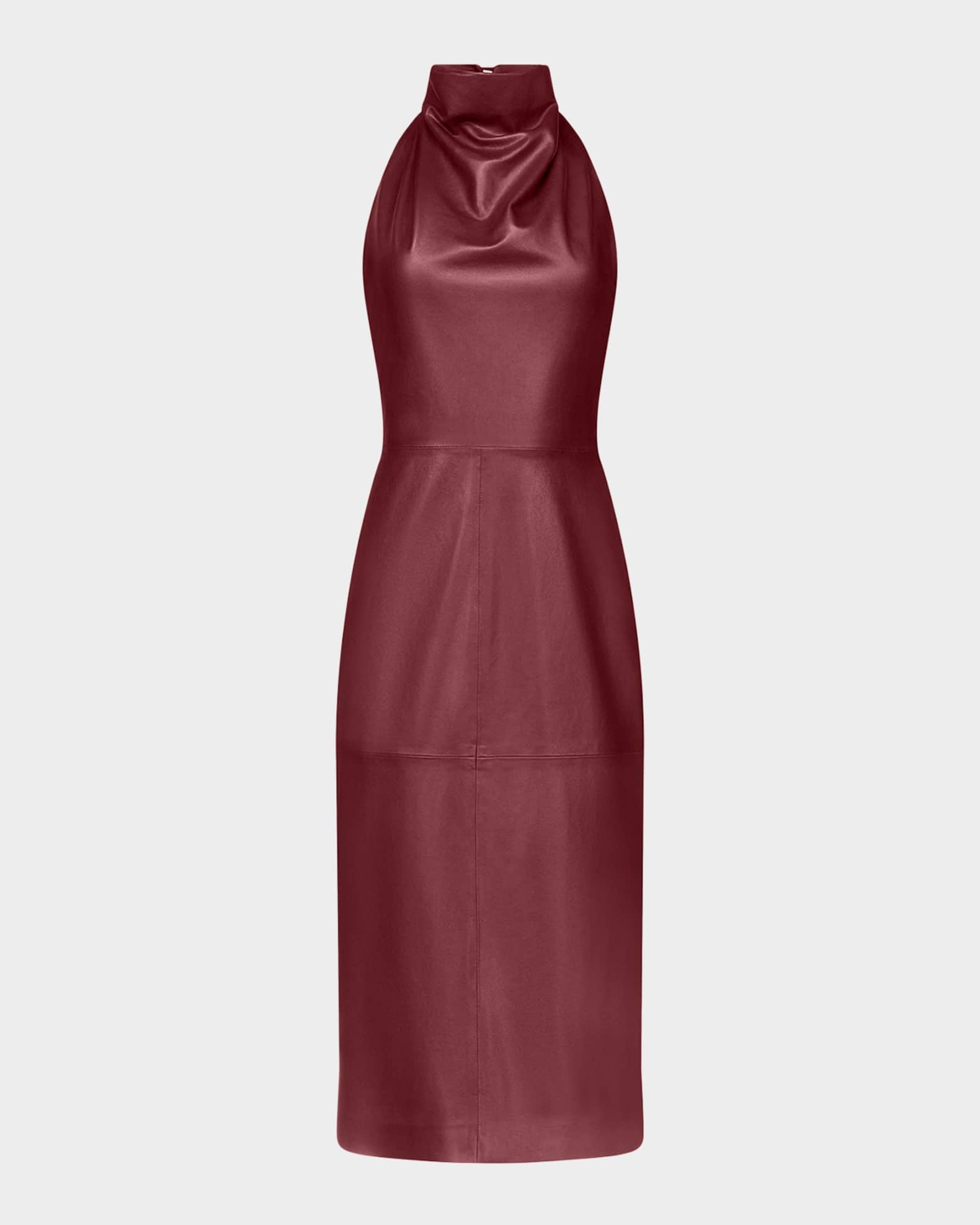 leather cowl neck dress The Maya Ruched Cowl-Neck Dress: Faux Leather Mini Edition