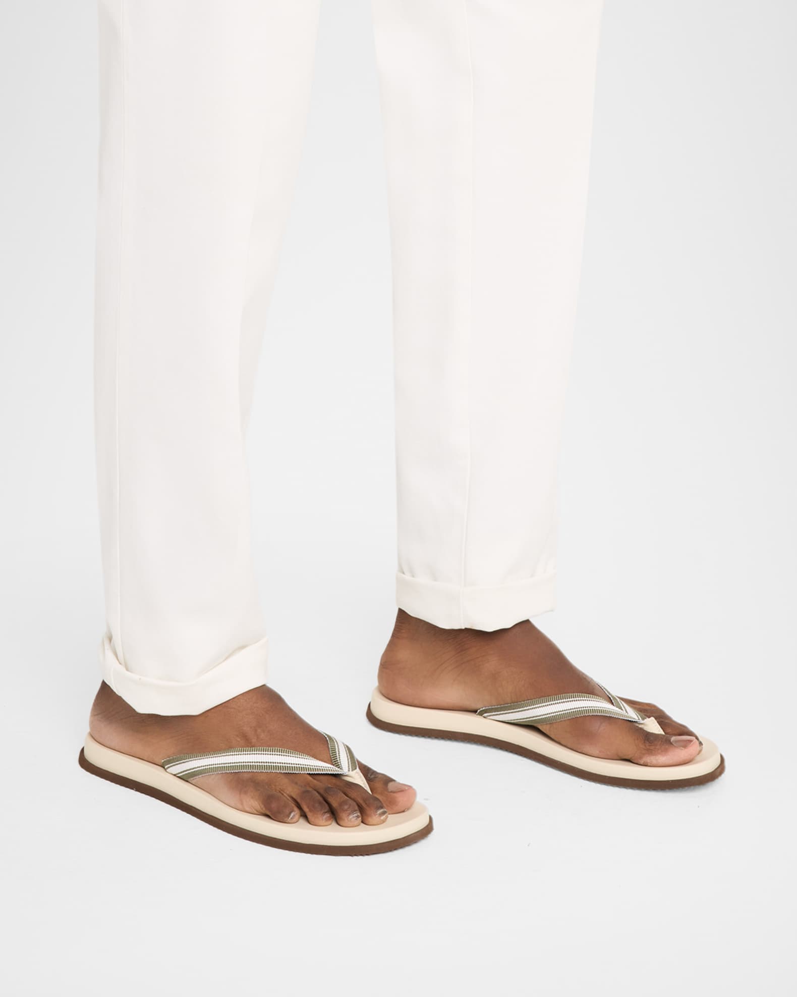 Brunello Cucinelli Men's Leather Grosgrain-Stripe Flip-Flops