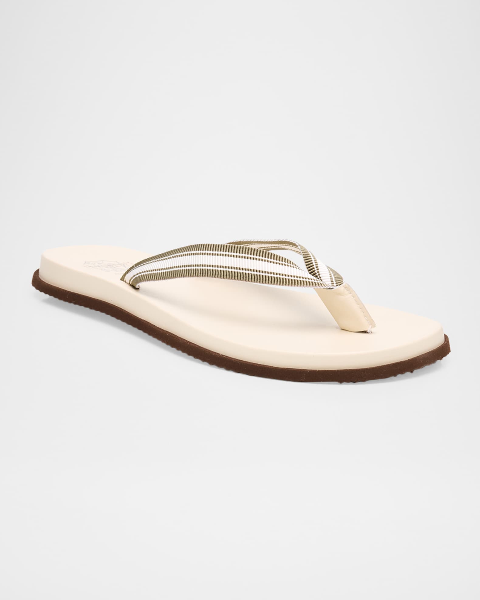 Brunello Cucinelli Men's Leather Grosgrain-Stripe Flip-Flops