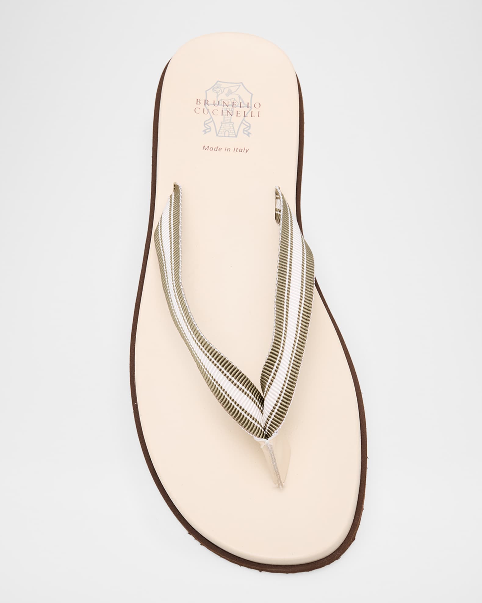 Brunello Cucinelli Men's Leather Grosgrain-Stripe Flip-Flops