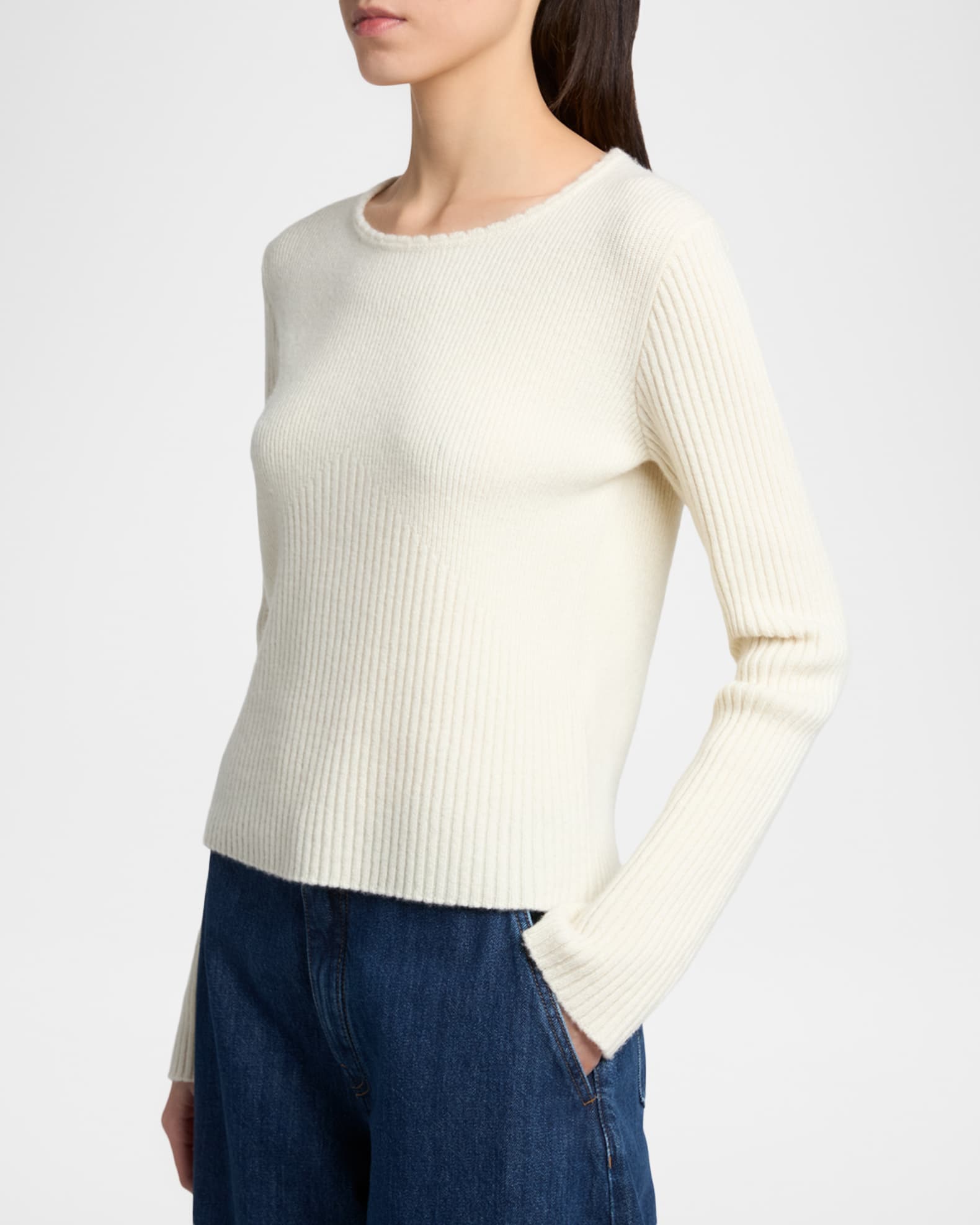 Jil Sander Wool-Cashmere Rib Crewneck Sweater | Neiman Marcus