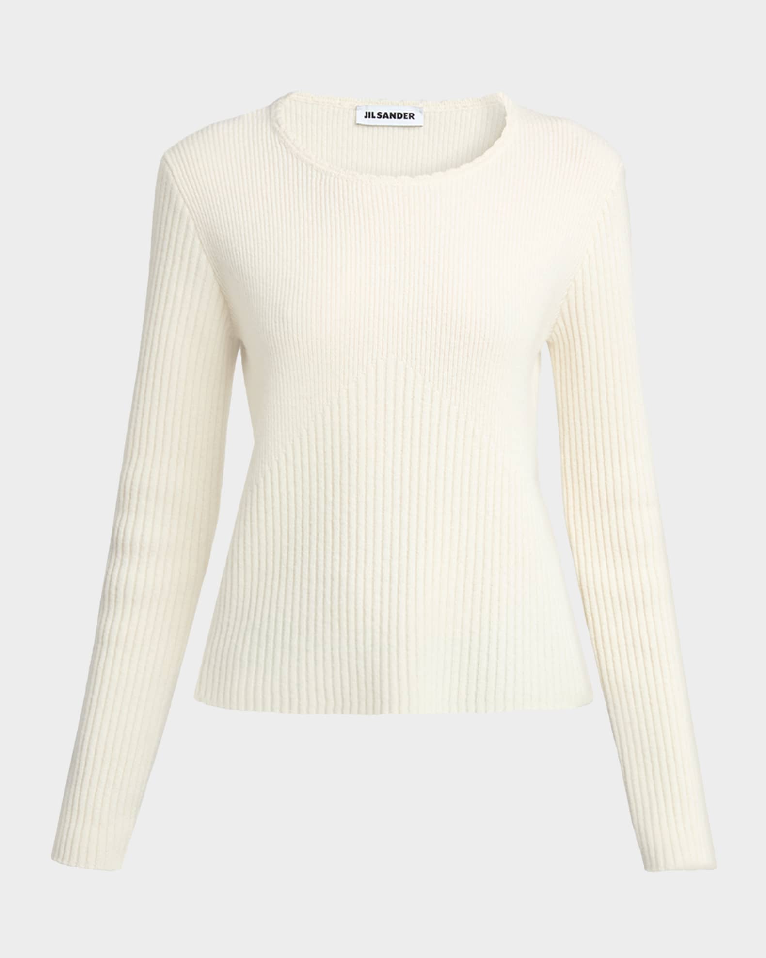 Jil Sander Wool-Cashmere Rib Crewneck Sweater | Neiman Marcus
