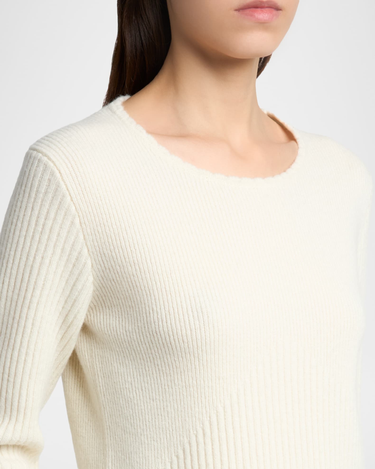 Jil Sander Wool-Cashmere Rib Crewneck Sweater | Neiman Marcus