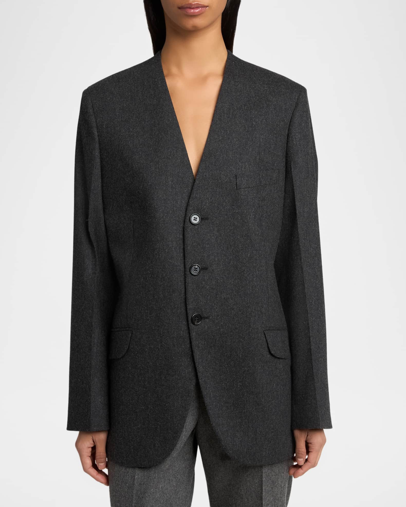 Jil Sander V-Neck Brushed Wool Single-Breasted Jacket | Neiman Marcus
