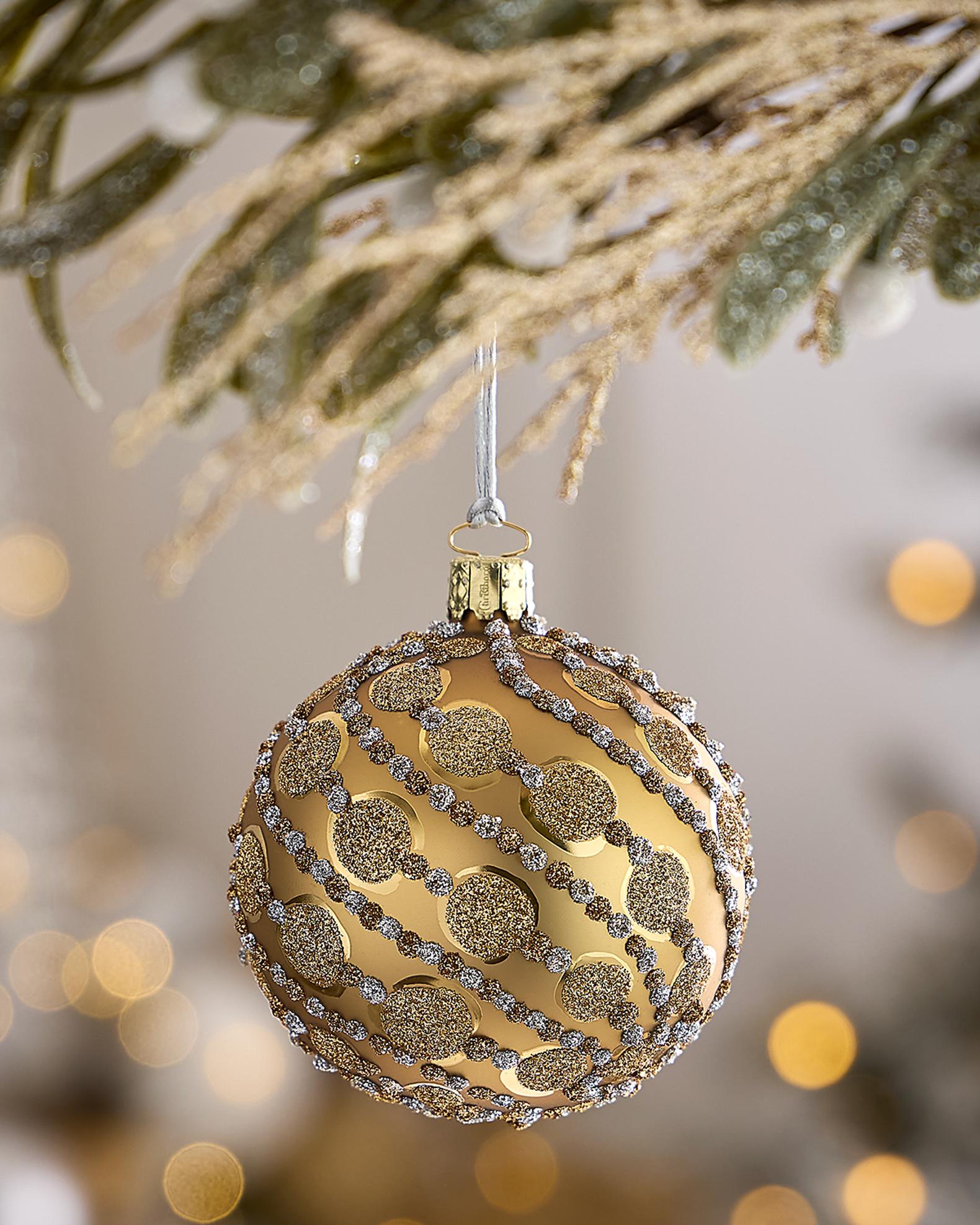 Exclusive Glitter Polka Dots on Matte Gold Ball Christmas Ornament ...