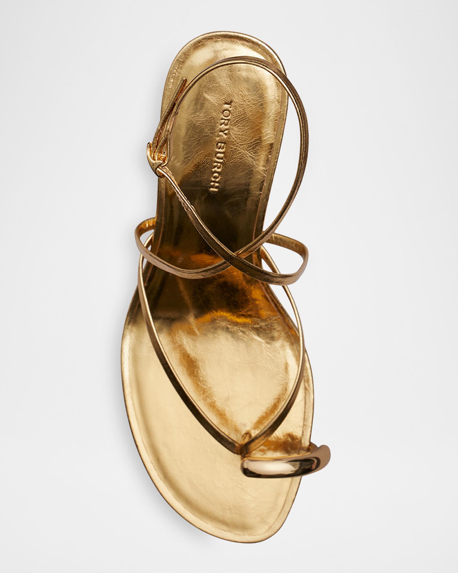 Tory Burch 65mm Pierced Strappy Metallic Leather Toe-Ring Sandals