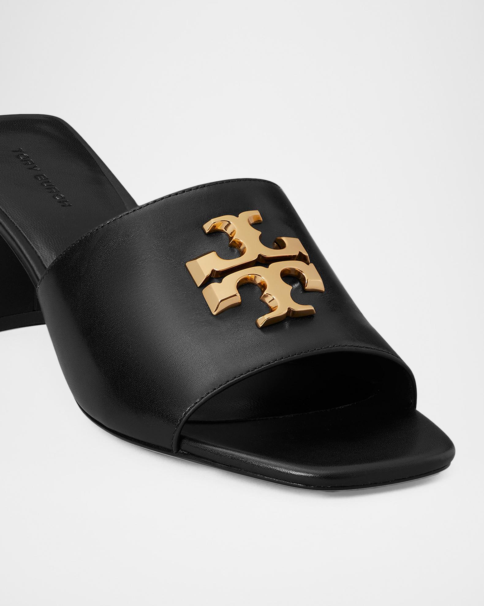 Tory Burch Black Leather Slide Sandals with Gold Emblem Black  main image 4