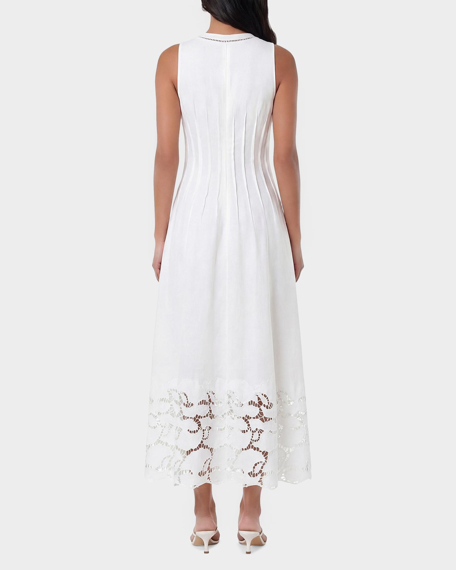 NICHOLAS Stina Broderie Linen-Blend Midi Dress | Neiman Marcus