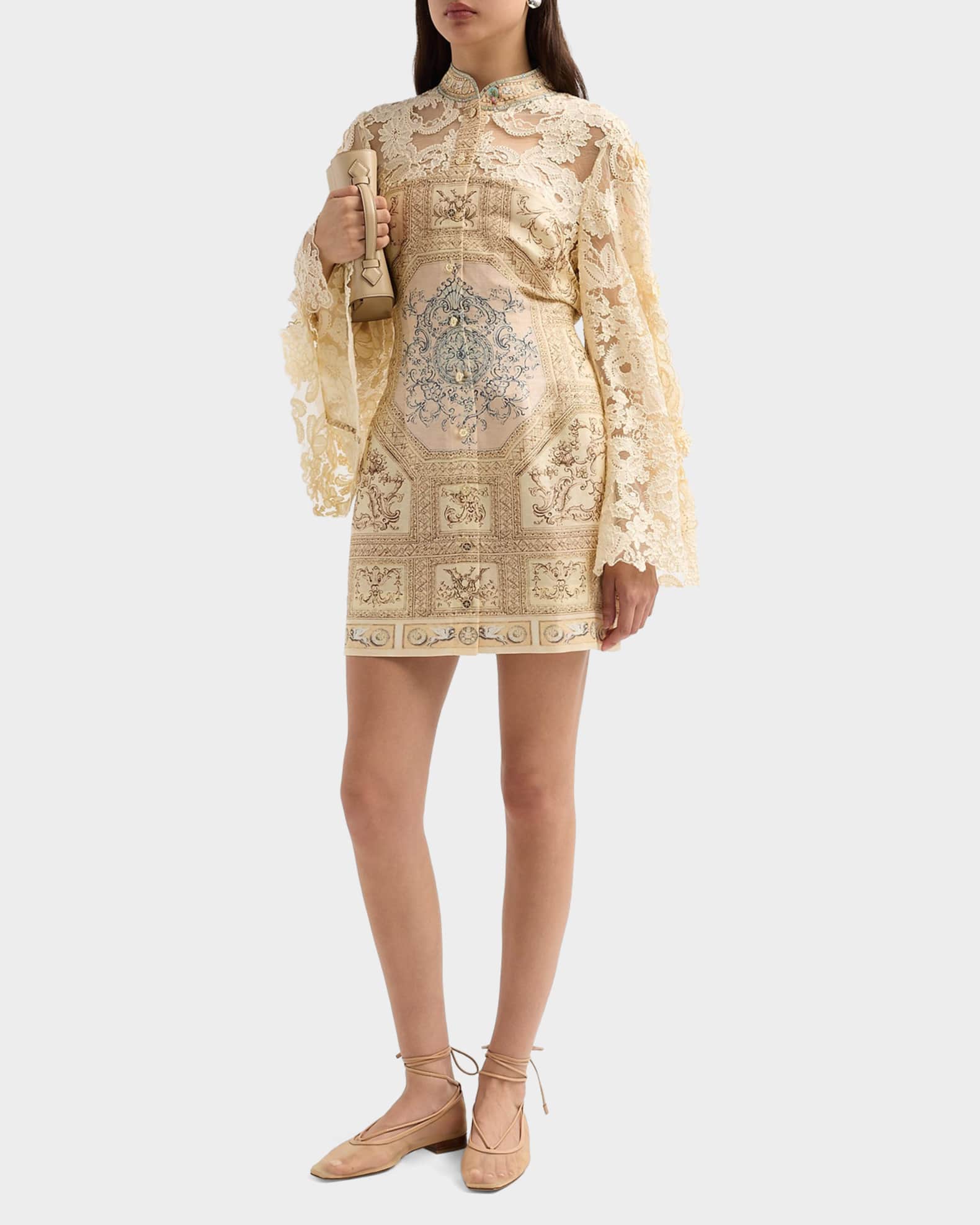Camilla Camilla x MET Mixed-Media Lace Mini Dress | Neiman Marcus