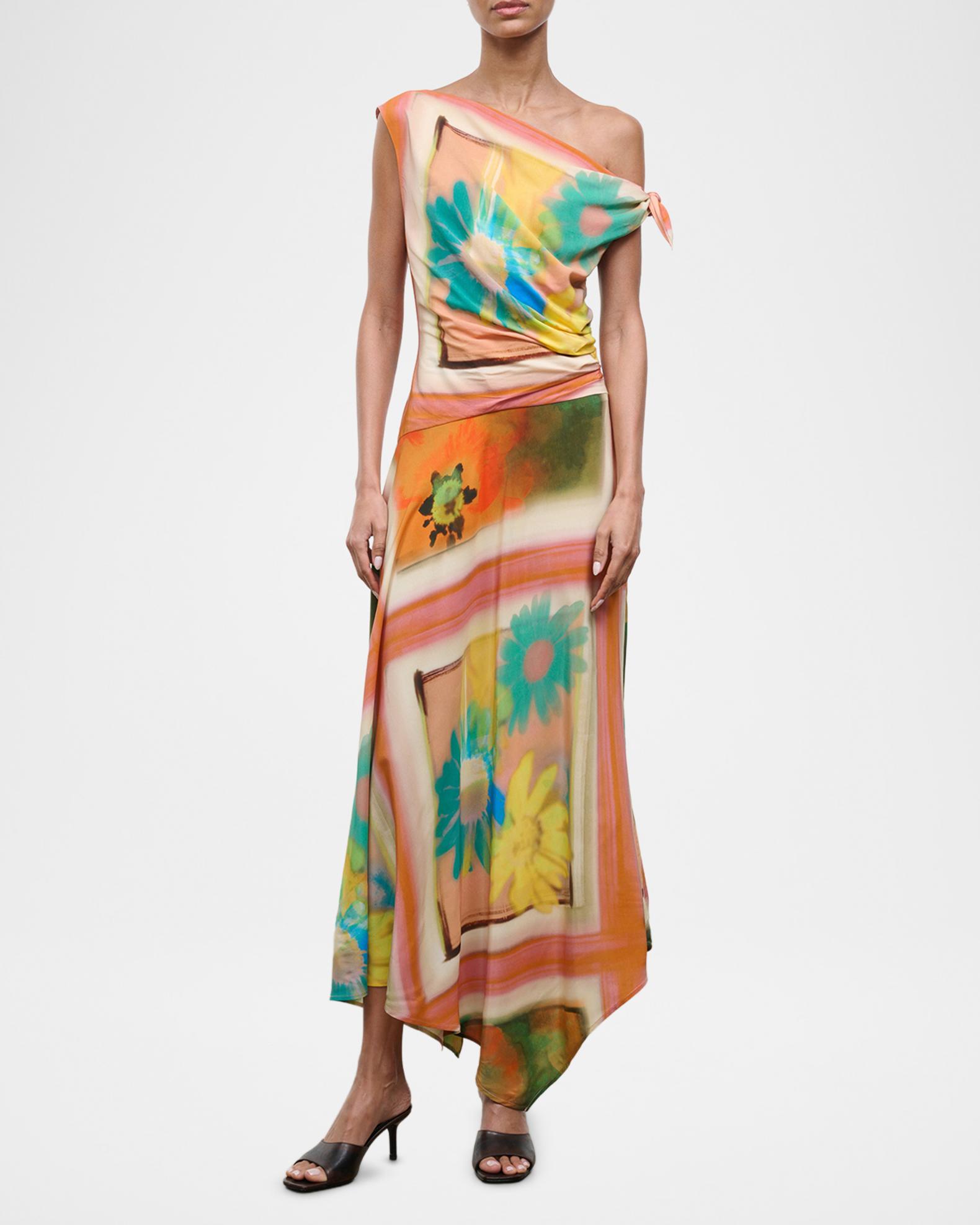 staud asymmetric dress Portia Off-The-Shoulder Maxi - Superbloom Scarf Evening Gold 21st Birthday ALL DOLLED UP Colour:Green while the blouson bodice