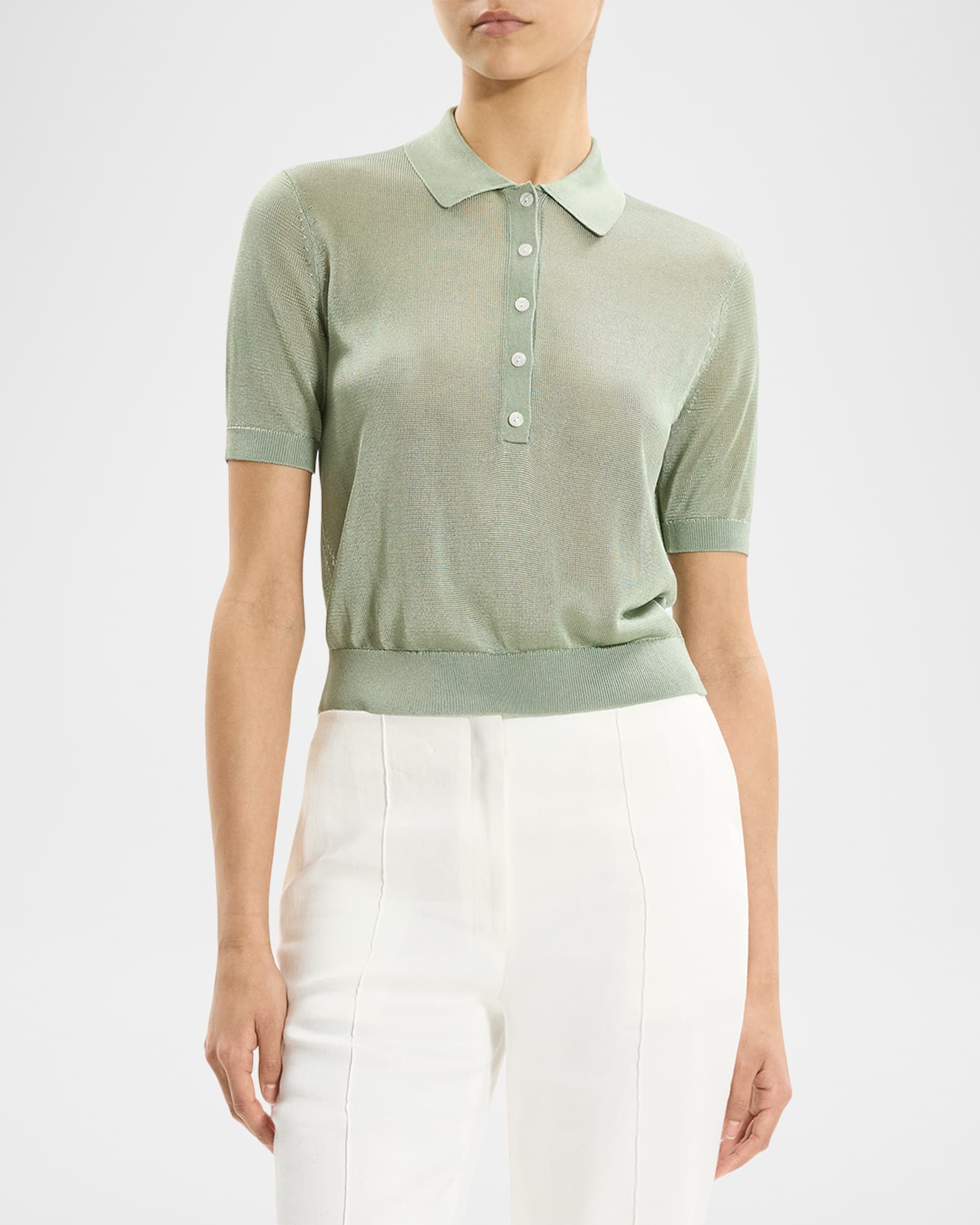 Theory Sheer Short-Sleeve Polo Shirt | Neiman Marcus