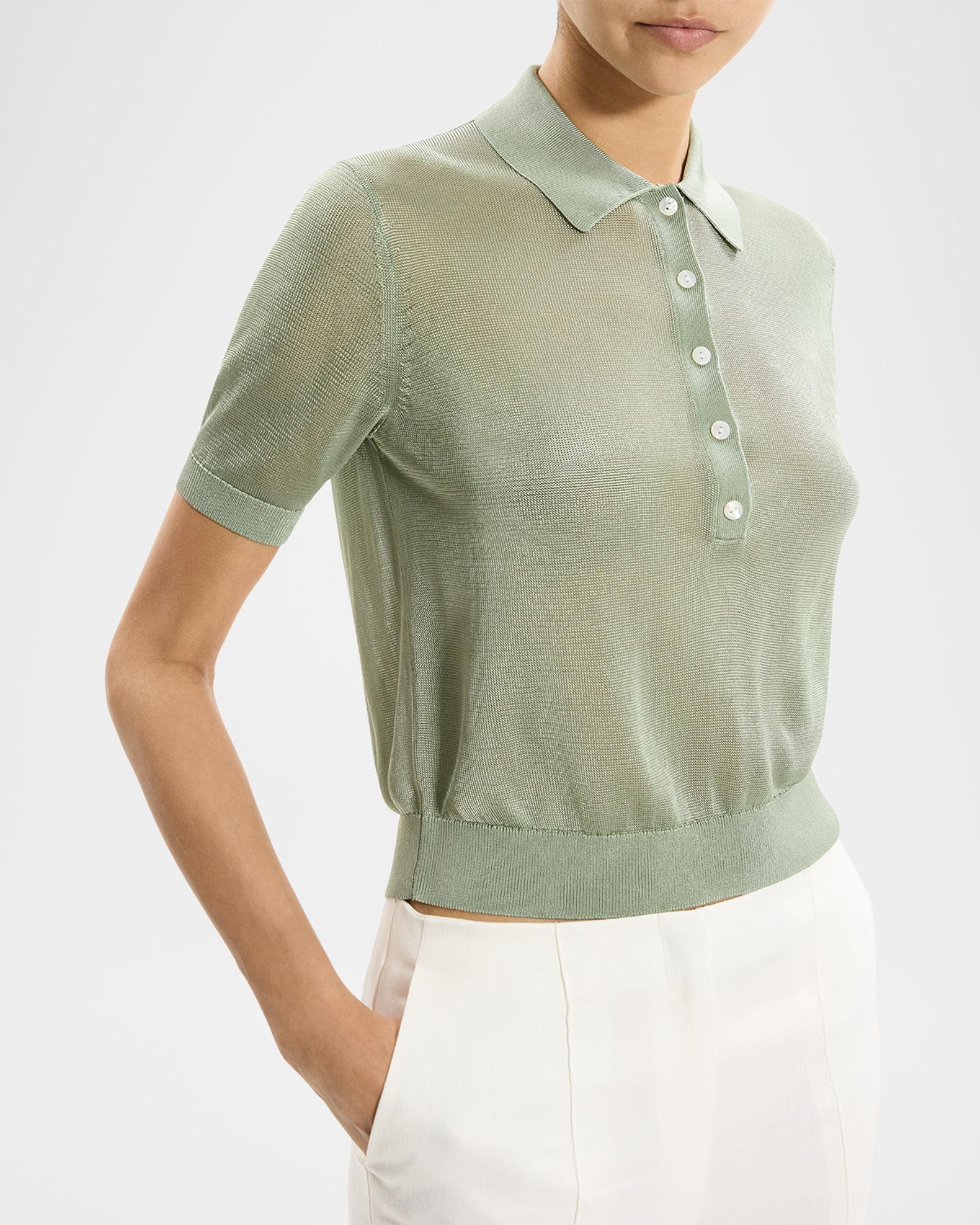 Theory Sheer Short-Sleeve Polo Shirt | Neiman Marcus