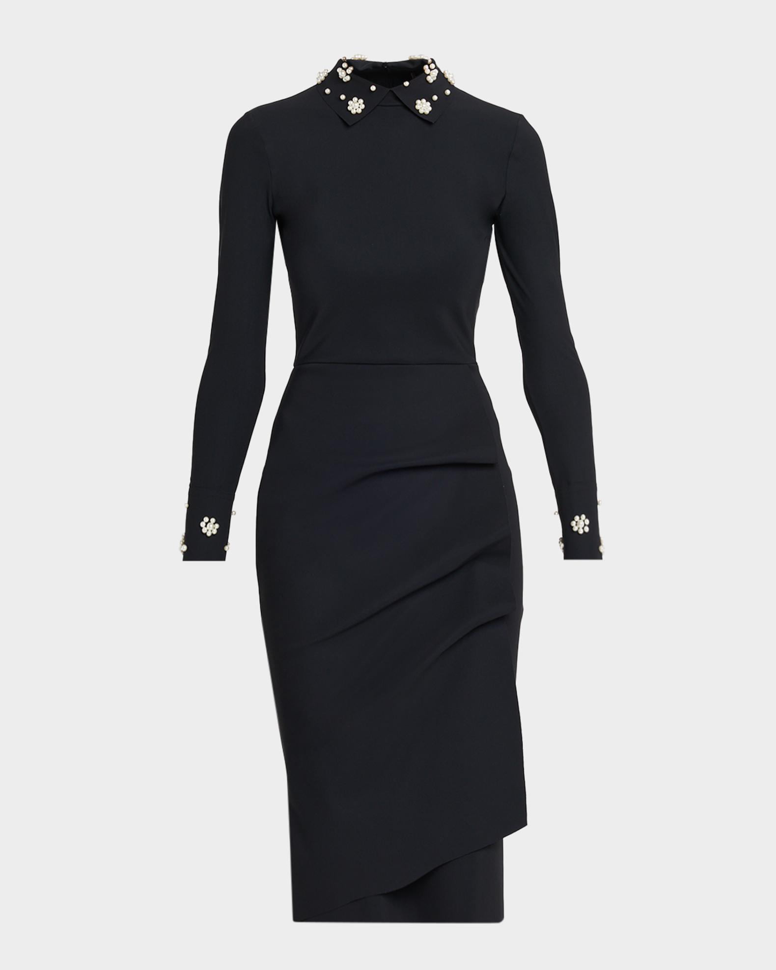 chiara boni black dress La Petite Robe Women's Embellished Jersey Midi-Dress - Buckle belt maternity gown for photo shoot TOPSHOP Asymmetric Tuck Long Color:Black - off-white