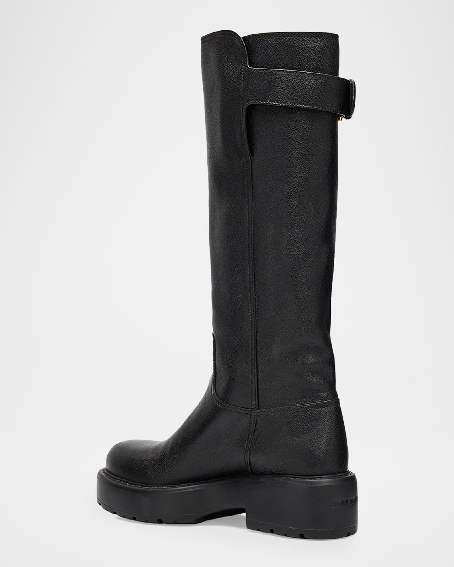 Miu Miu 55mm Leather Knee-High Lug-Sole Boots | Neiman Marcus