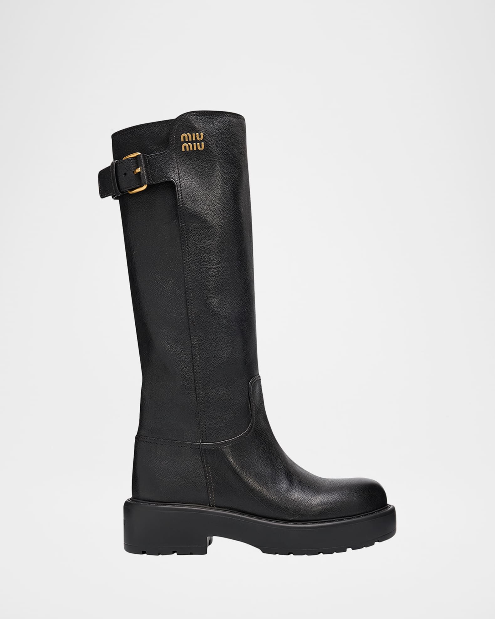 Miu Miu 55mm Leather Knee-High Lug-Sole Boots | Neiman Marcus