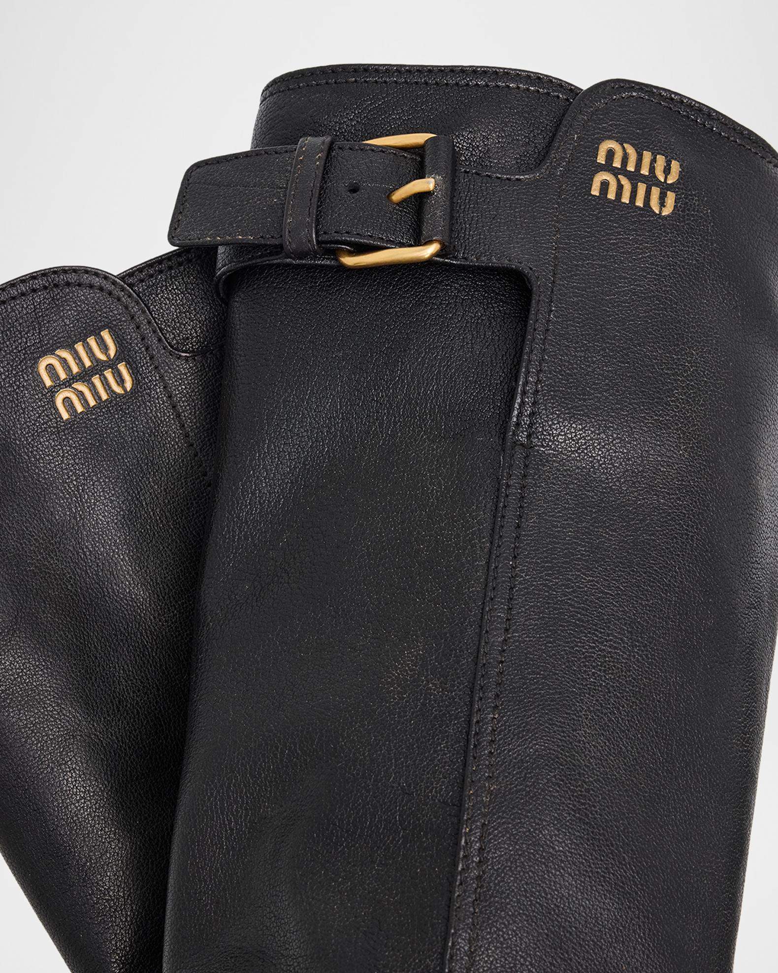 Miu Miu 55mm Leather Knee-High Lug-Sole Boots | Neiman Marcus