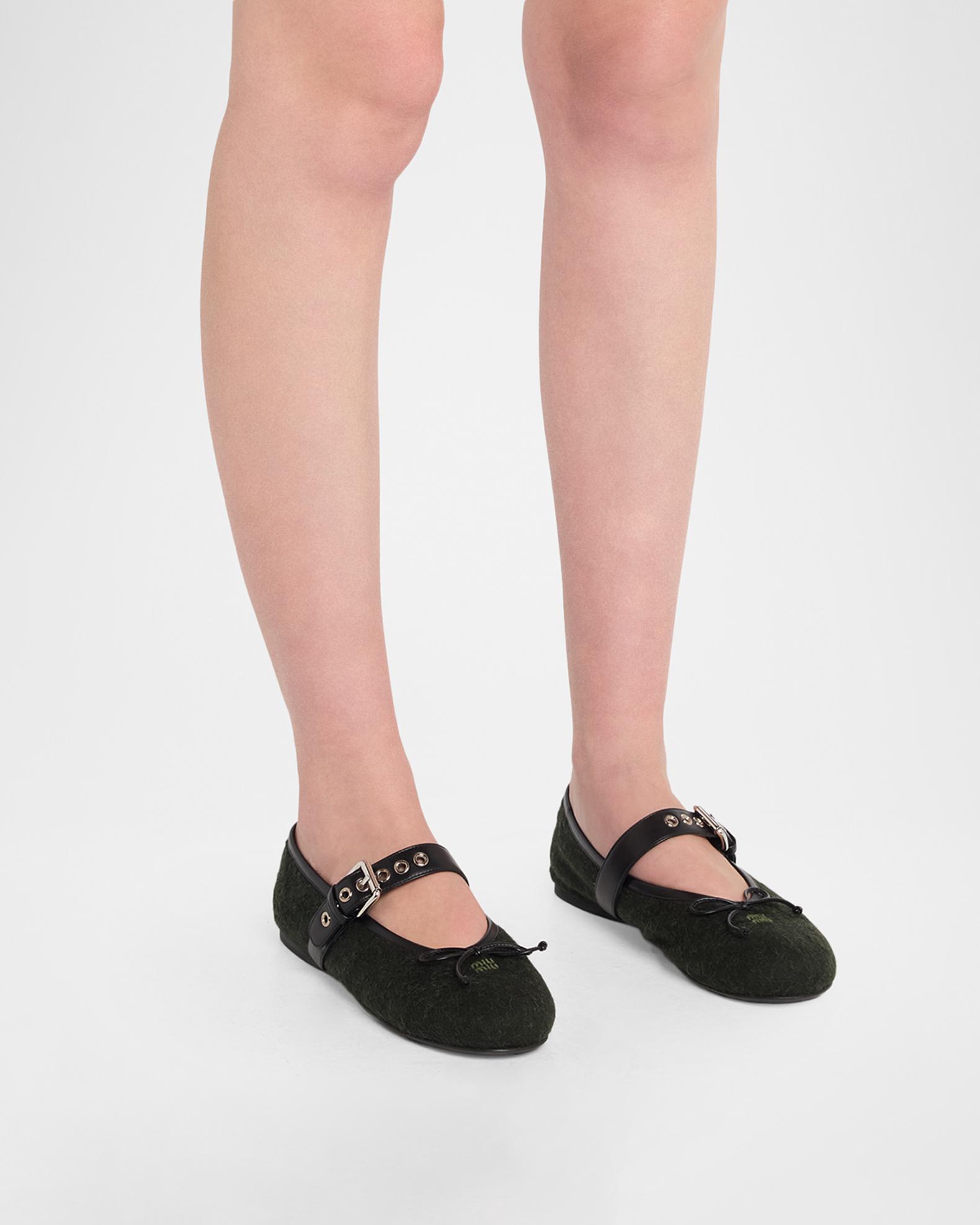 Miu Miu Flannel Leather-Strap Ballerina Flats | Neiman Marcus
