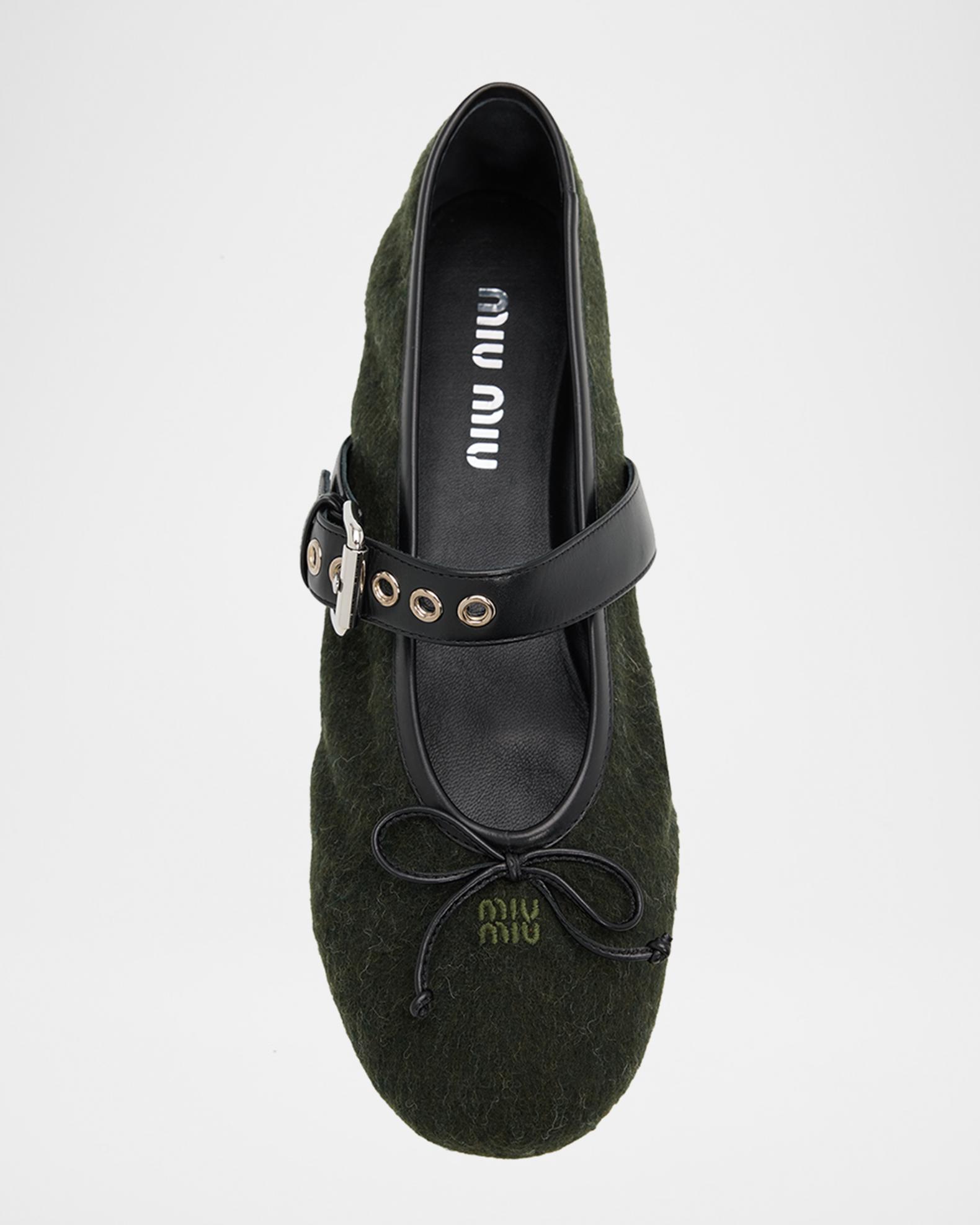 Miu Miu Flannel Leather-Strap Ballerina Flats | Neiman Marcus