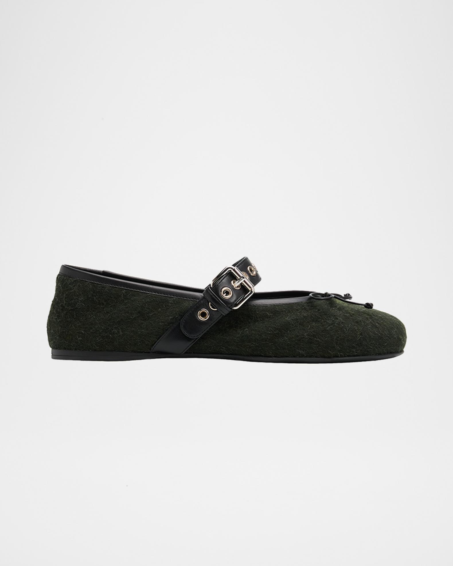 Miu Miu Flannel Leather-Strap Ballerina Flats | Neiman Marcus