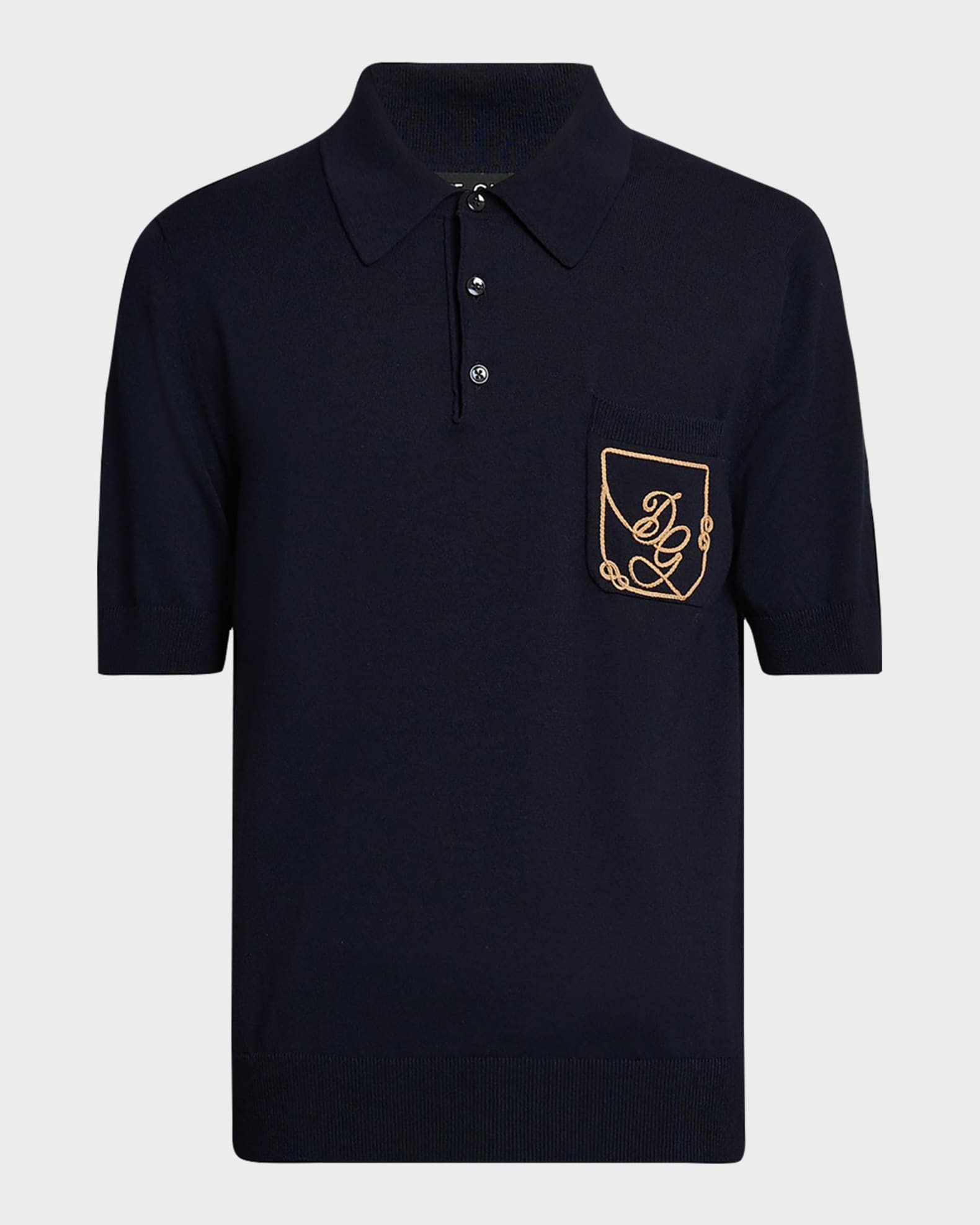 Dolce&Gabbana Men's Pocket-Logo Wool Knit Short-Sleeve Polo