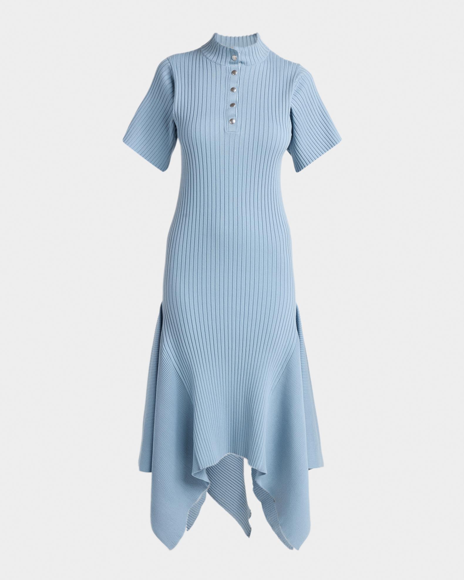 Stella McCartney Rib-Knit Cotton Polo Midi Dress - Blue Grey