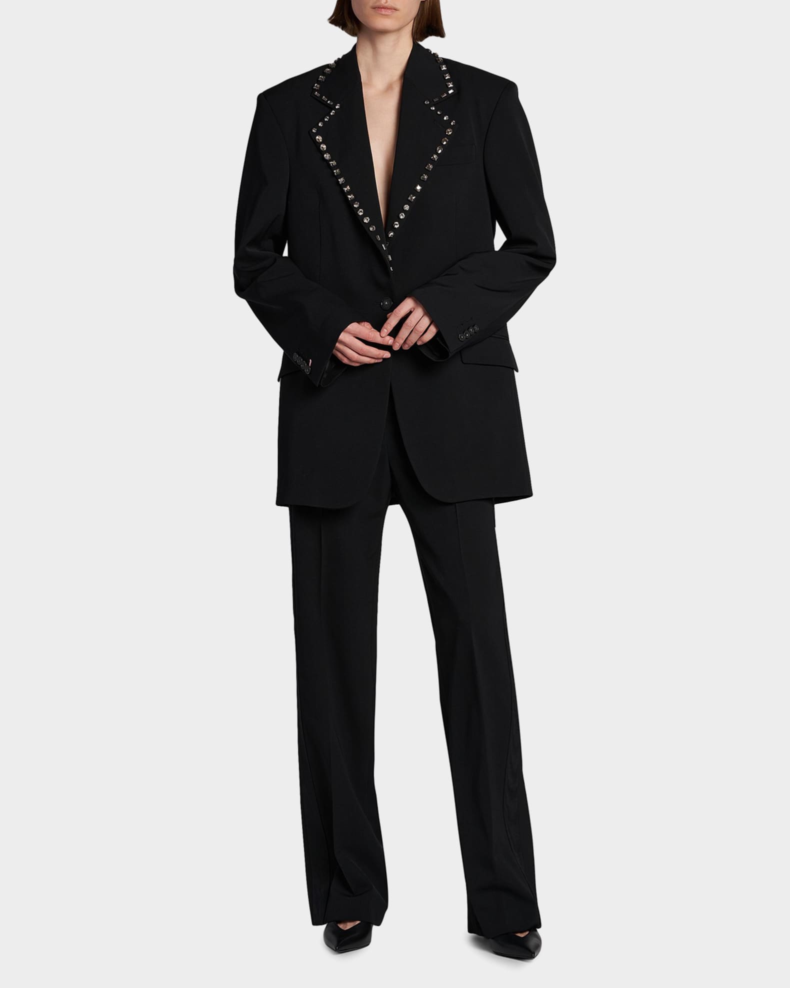 Stella McCartney Embellished-Lapel Wool Blazer | Neiman Marcus