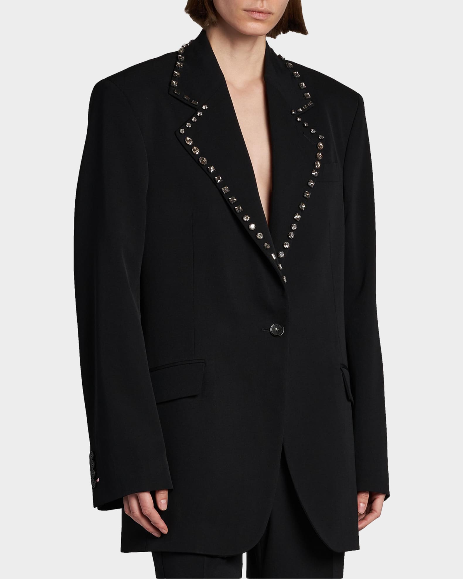 Stella McCartney Embellished-Lapel Wool Blazer | Neiman Marcus