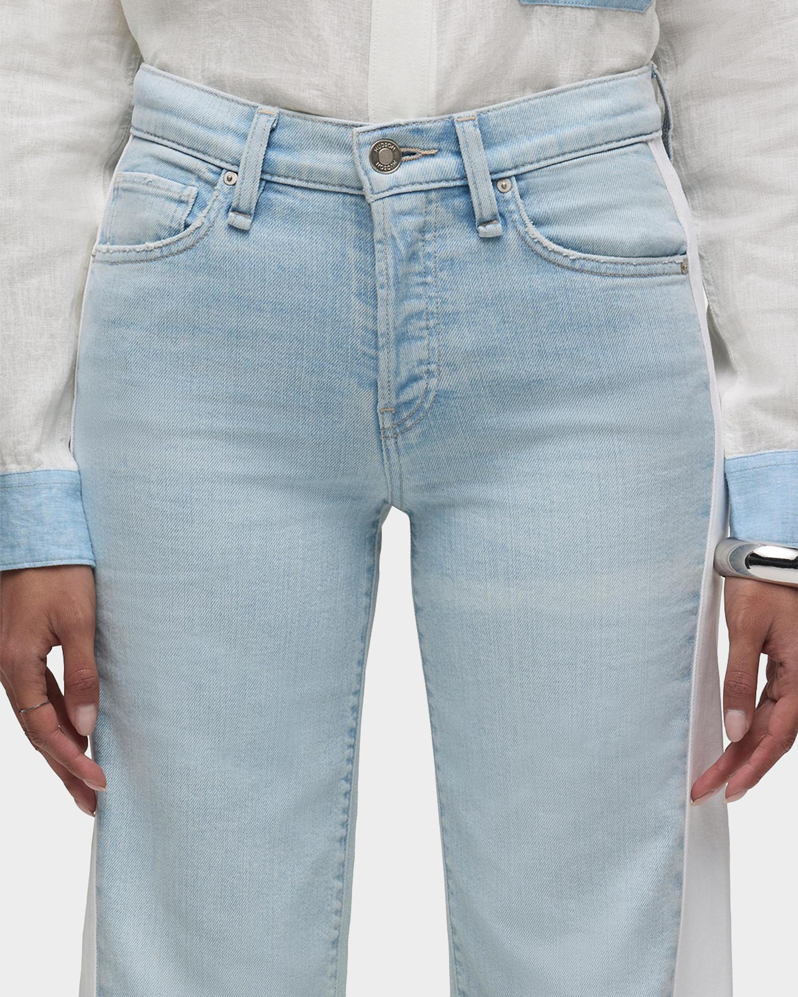Hudson Rosie Spliced Wide-Leg Ankle Jeans | Neiman Marcus
