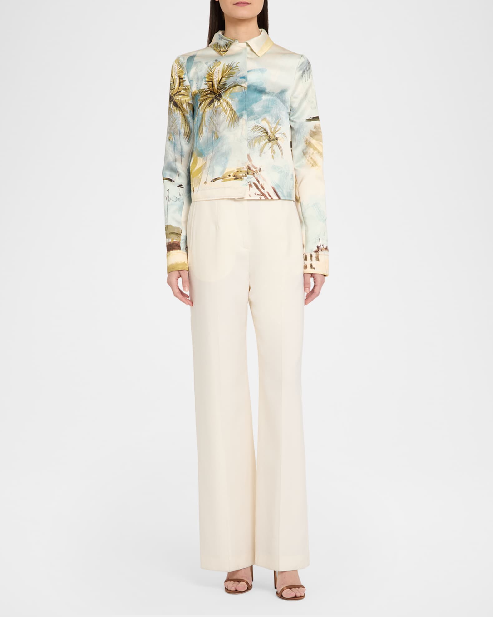 Oscar de la Renta Landscape-Print Satin Single-Breasted Jacket