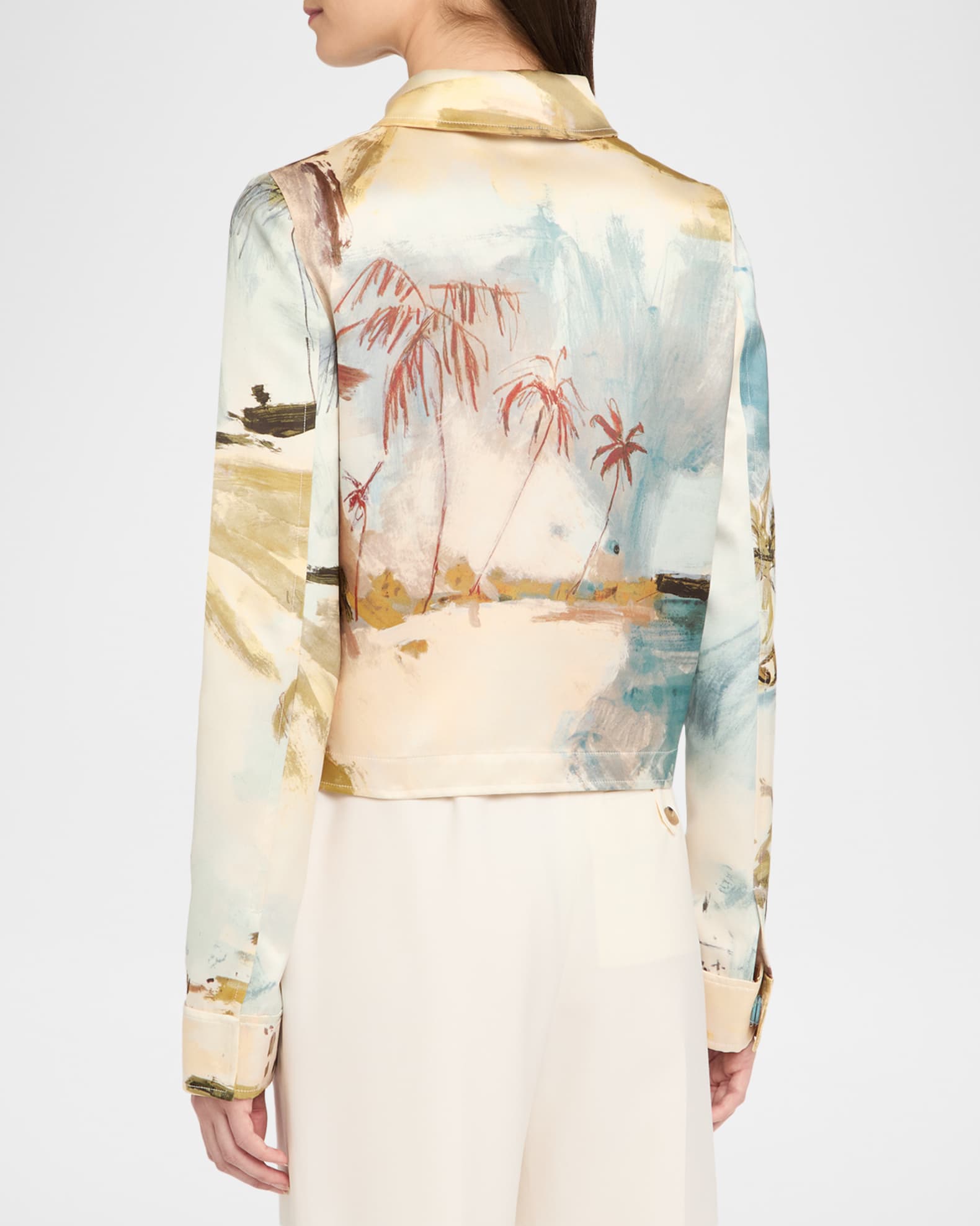 Oscar de la Renta Landscape-Print Satin Single-Breasted Jacket