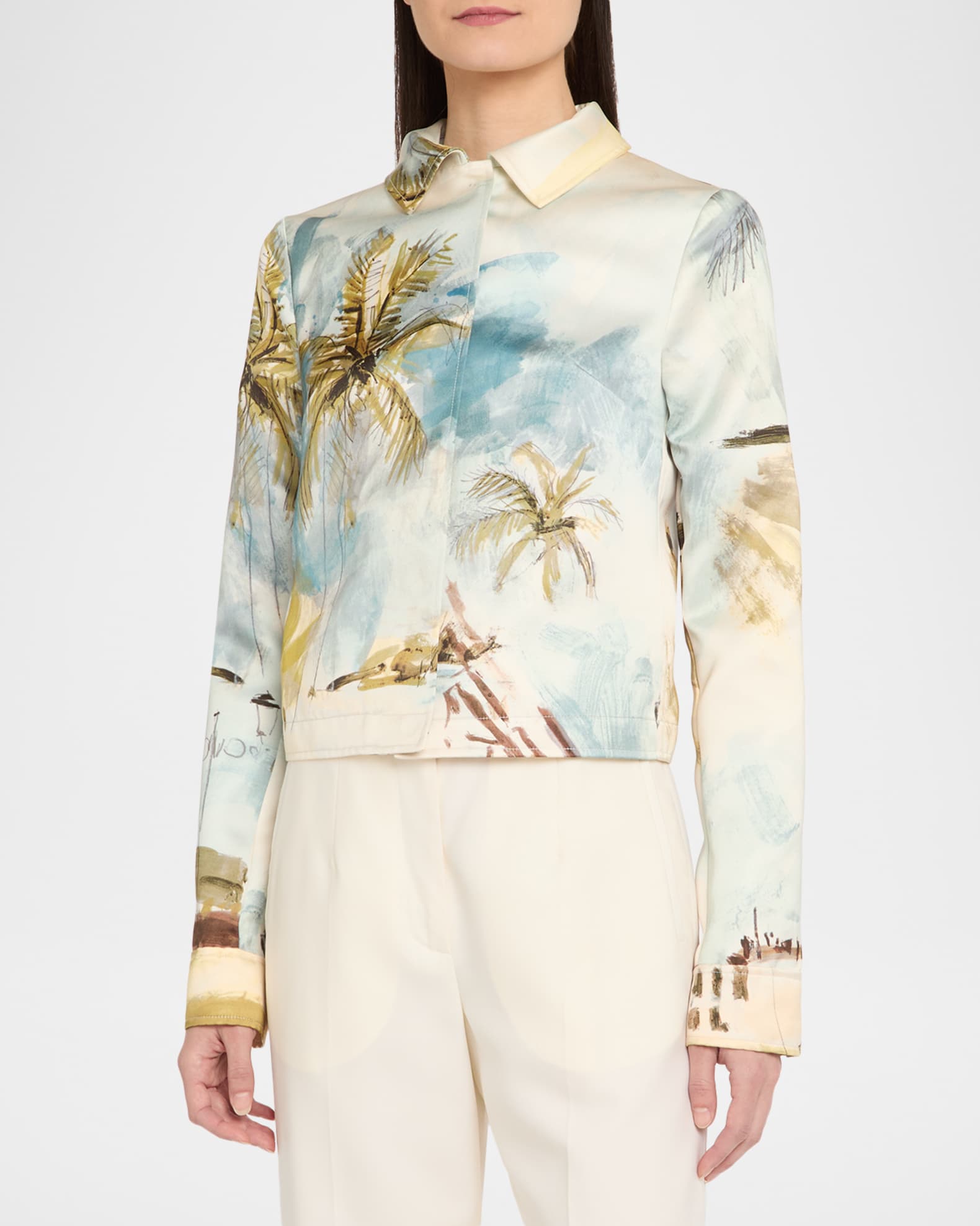 Oscar de la Renta Landscape-Print Satin Single-Breasted Jacket