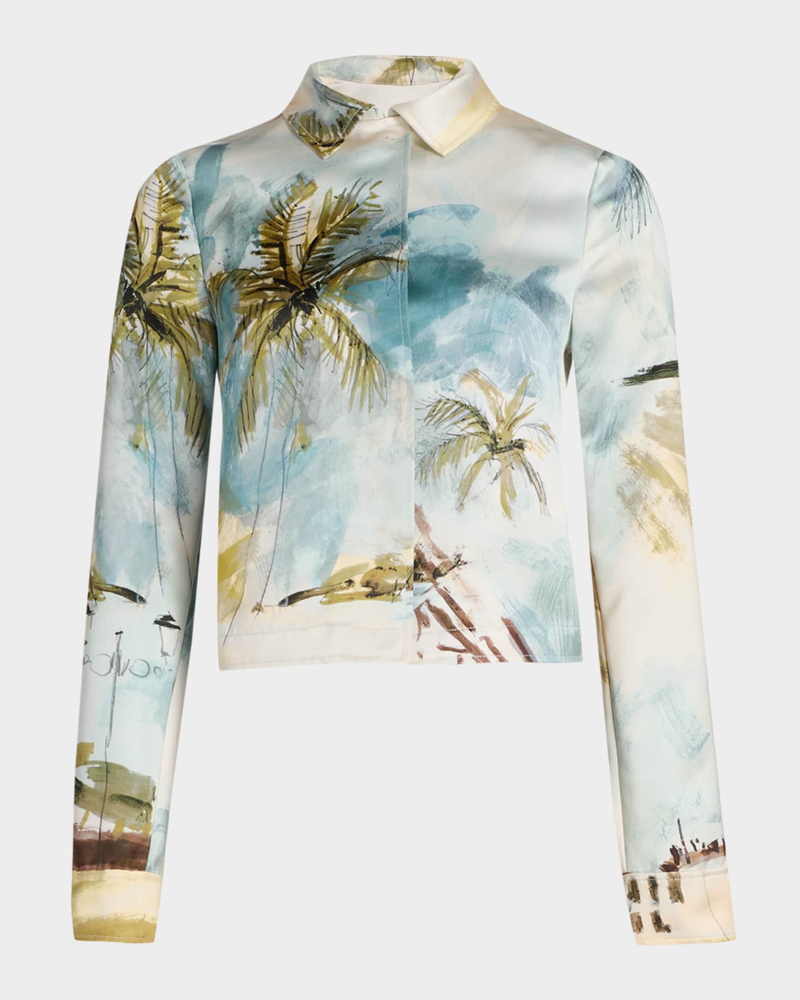 Oscar de la Renta Landscape-Print Satin Single-Breasted Jacket
