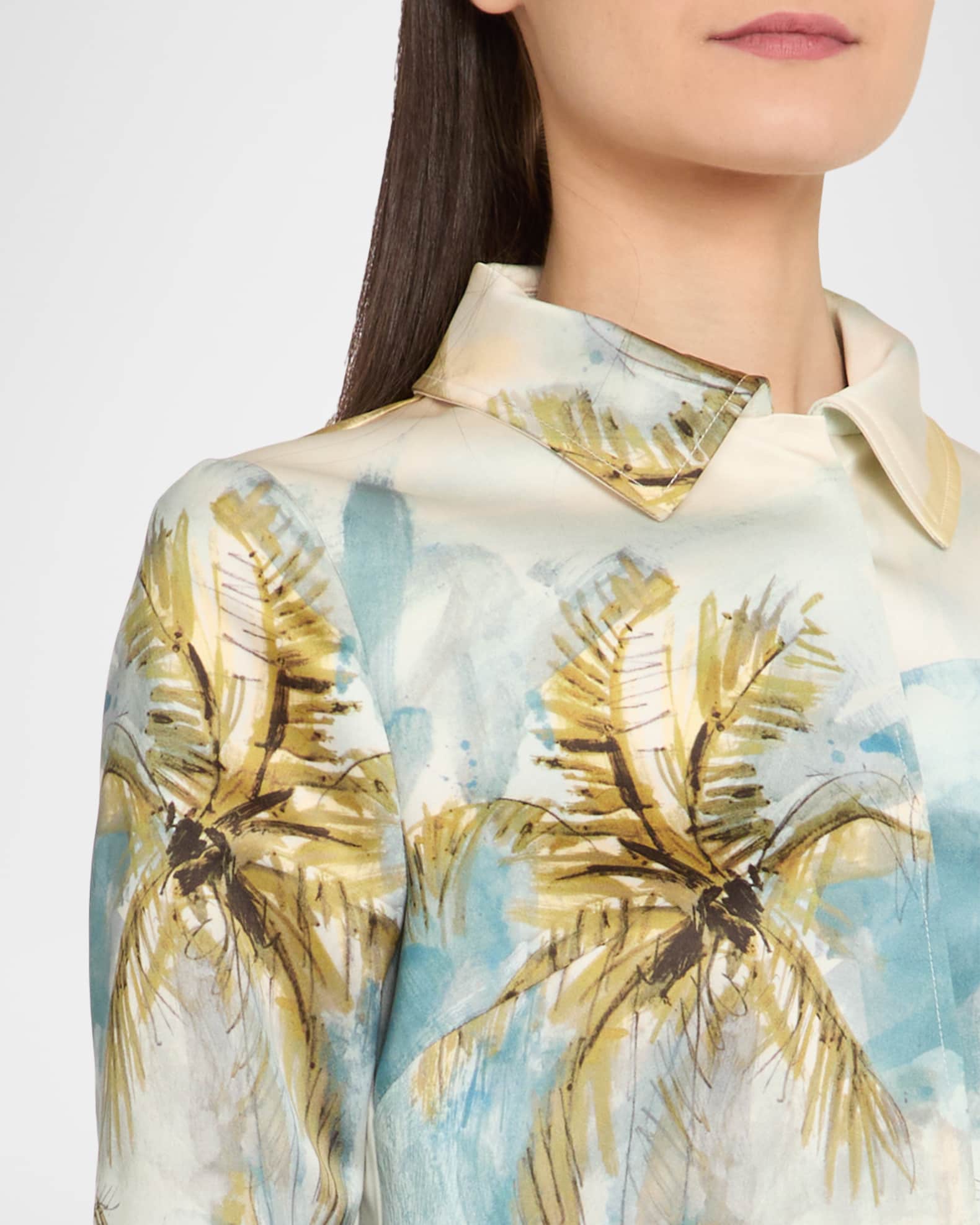 Oscar de la Renta Landscape-Print Satin Single-Breasted Jacket