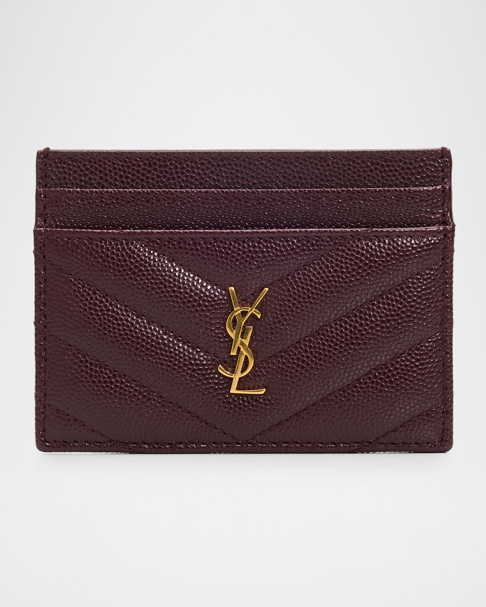 Saint Laurent Grain De Poudre Leather Cassandre Card Case | Neiman