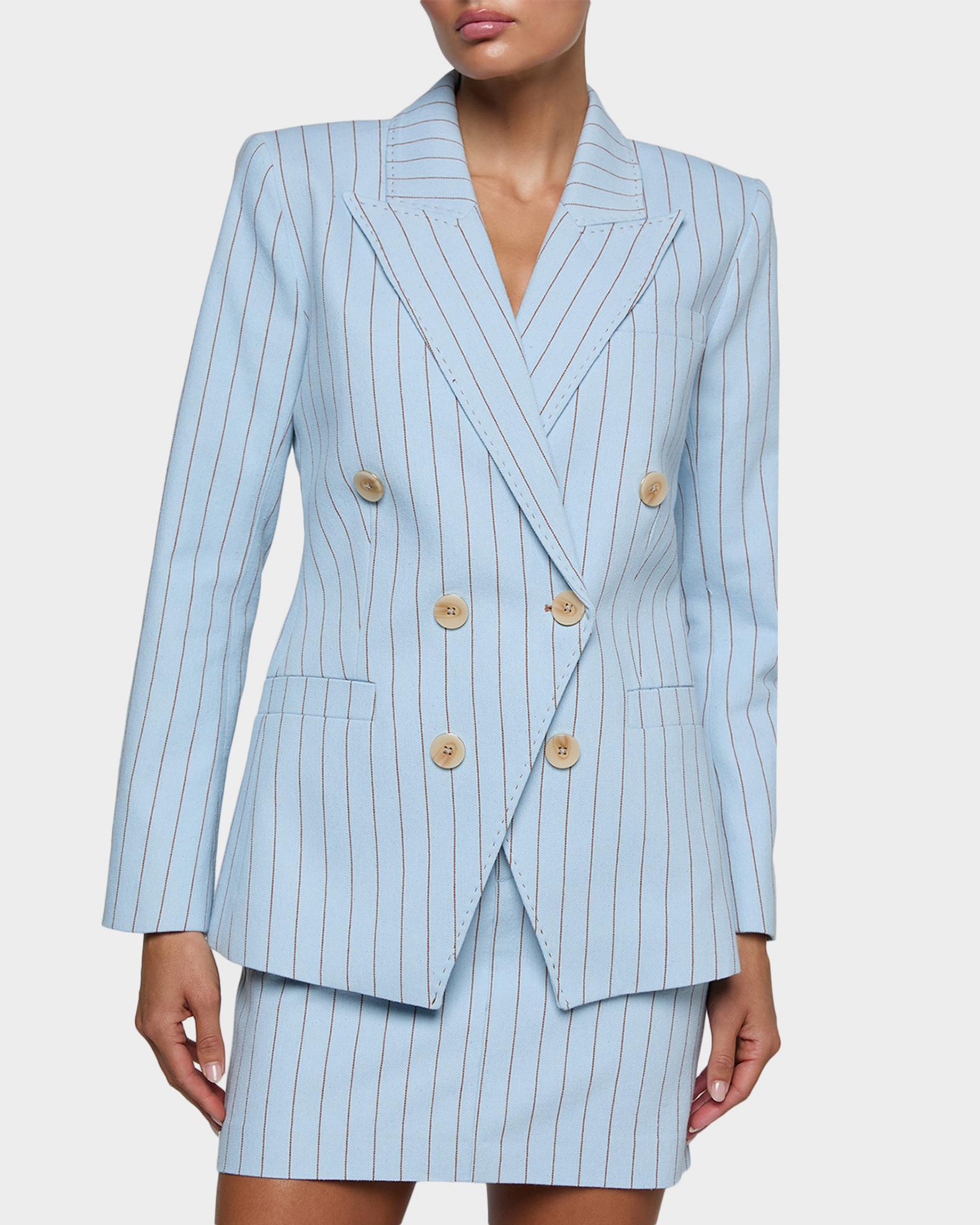 L'Agence Kyomi Pinstripe Double-Breasted Blazer | Neiman Marcus