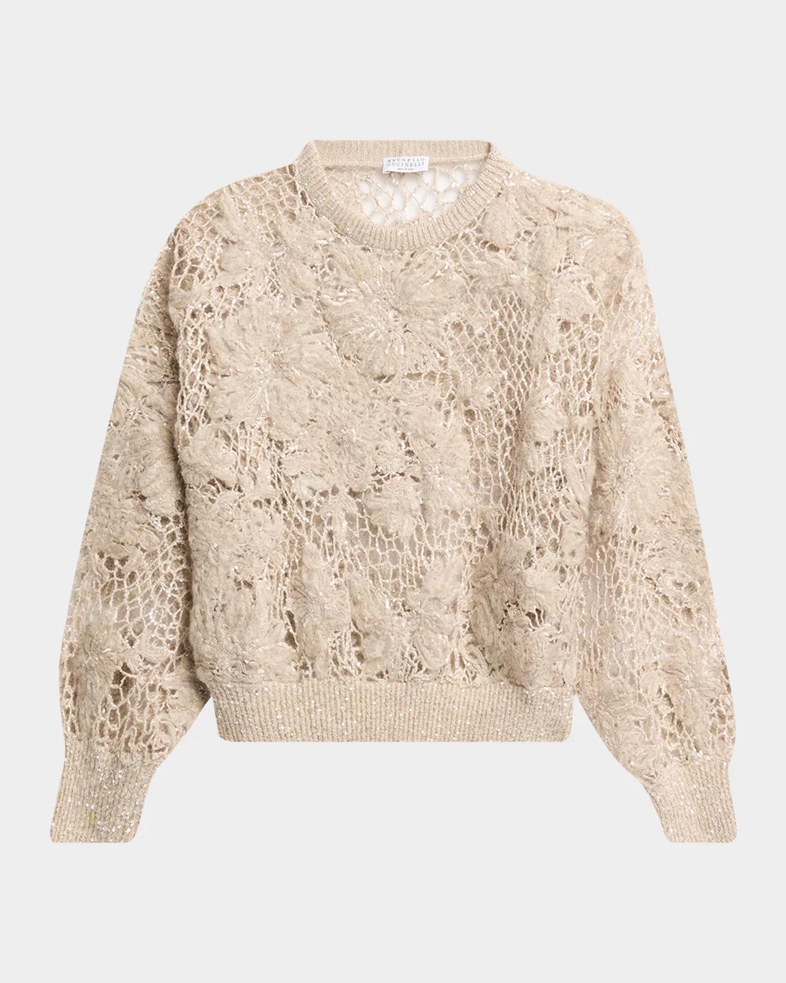 Brunello Cucinelli Couture Mohair Floral and Sequin Sweater