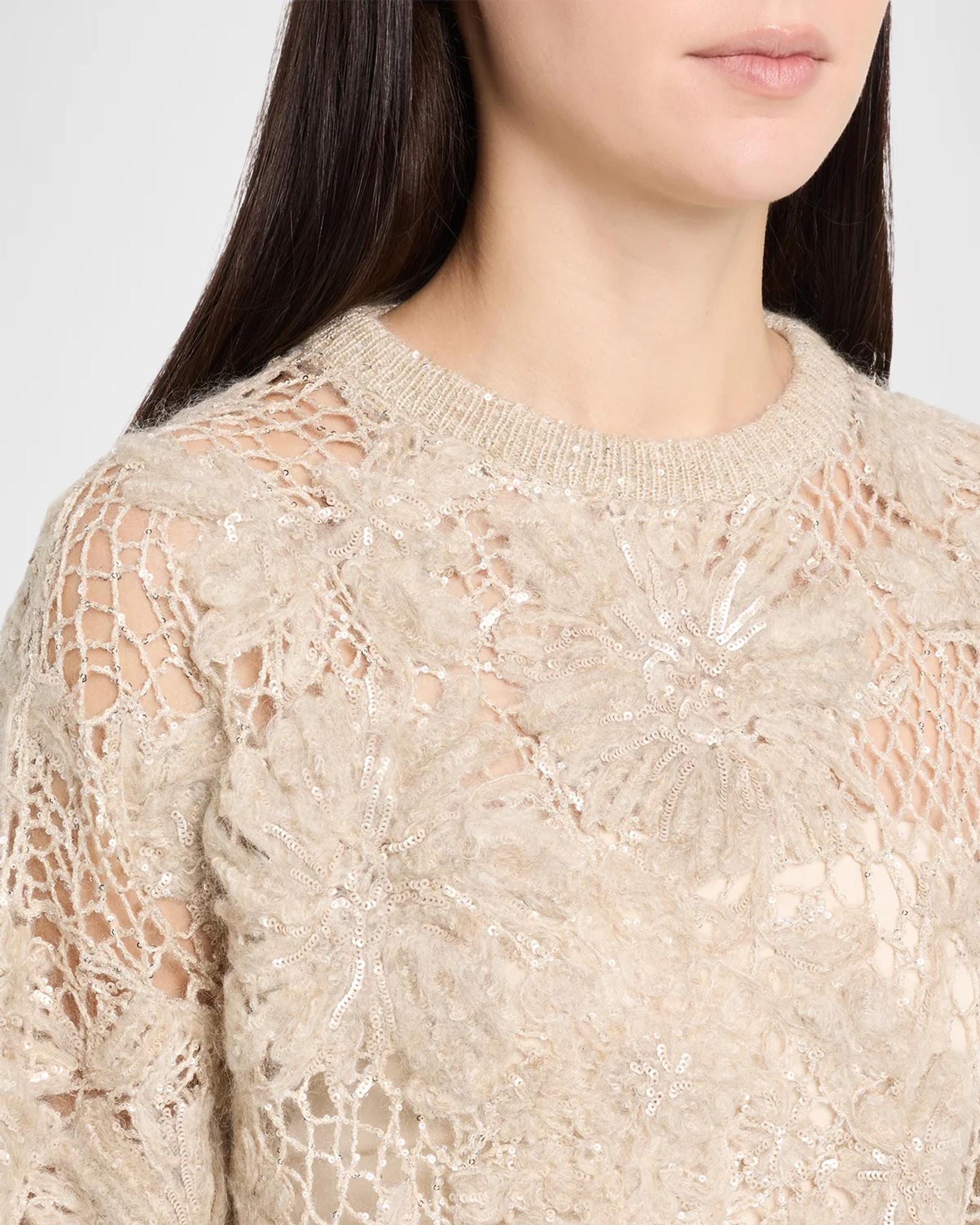 Brunello Cucinelli Couture Mohair Floral and Sequin Sweater