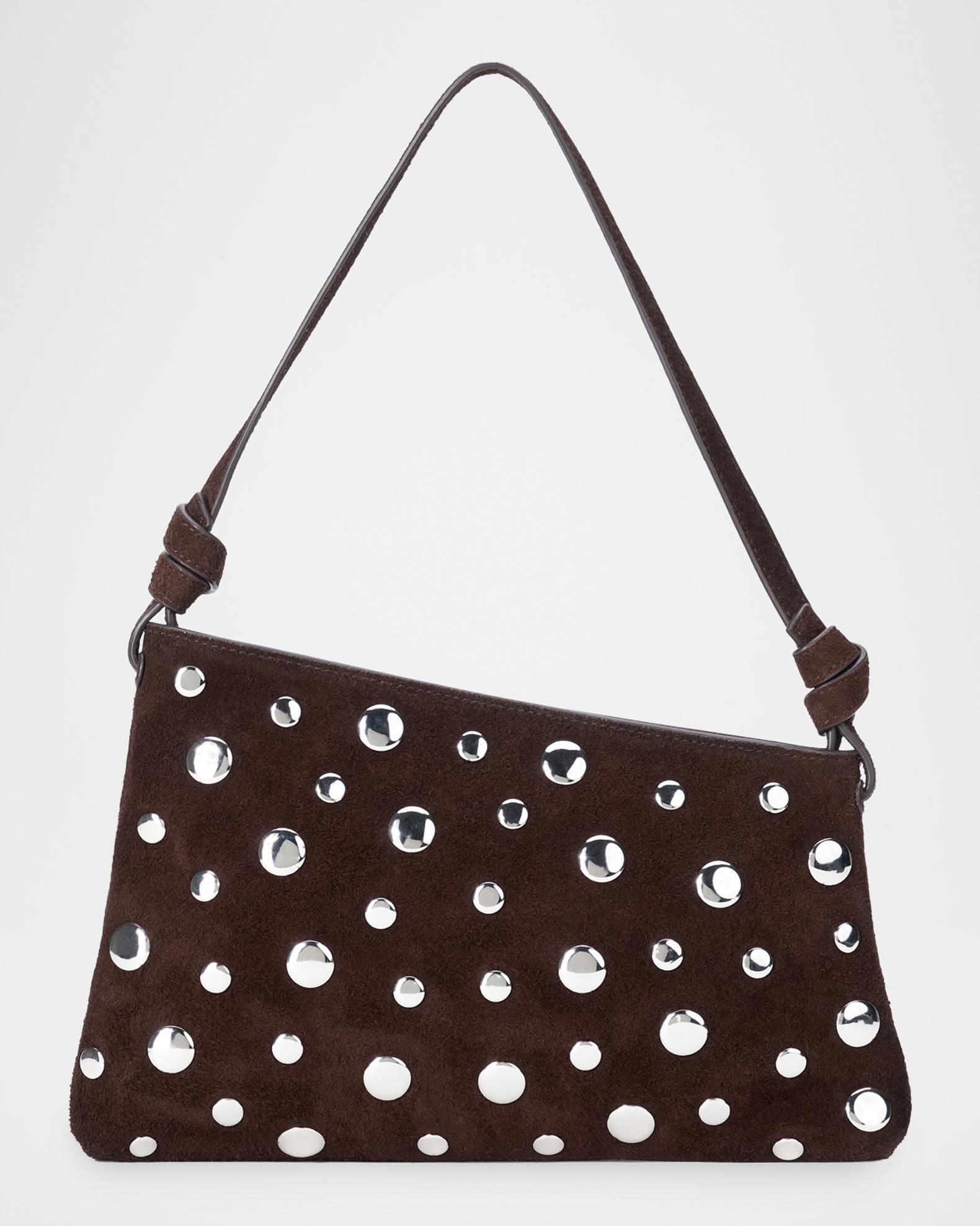 STAUD Dani Angular Studded Suede Shoulder Bag | Neiman Marcus
