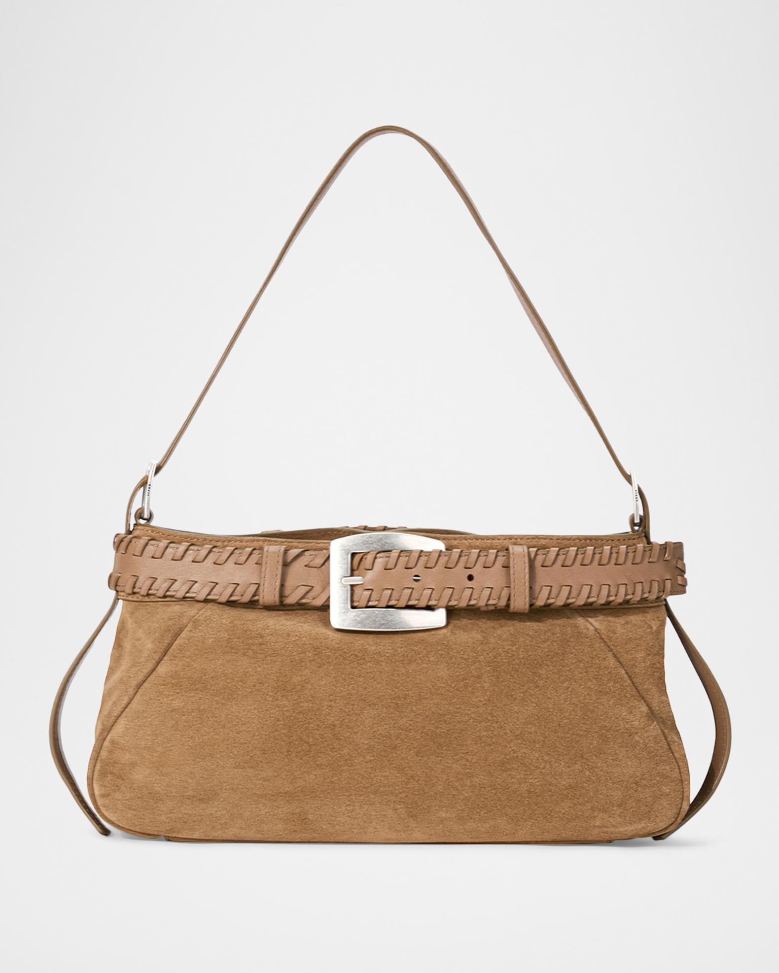 STAUD Brooklyn Buckled Suede Shoulder Bag | Neiman Marcus