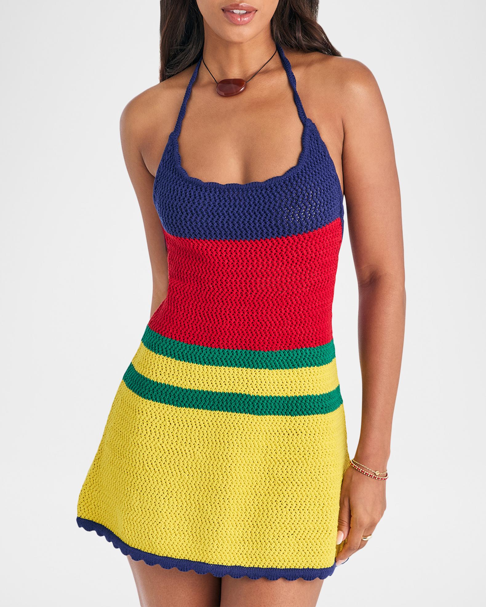 tama layered mini dress SEROYA Norma Crochet in Multi Stripe Homecoming Sweetheart Special Occasion Dresses