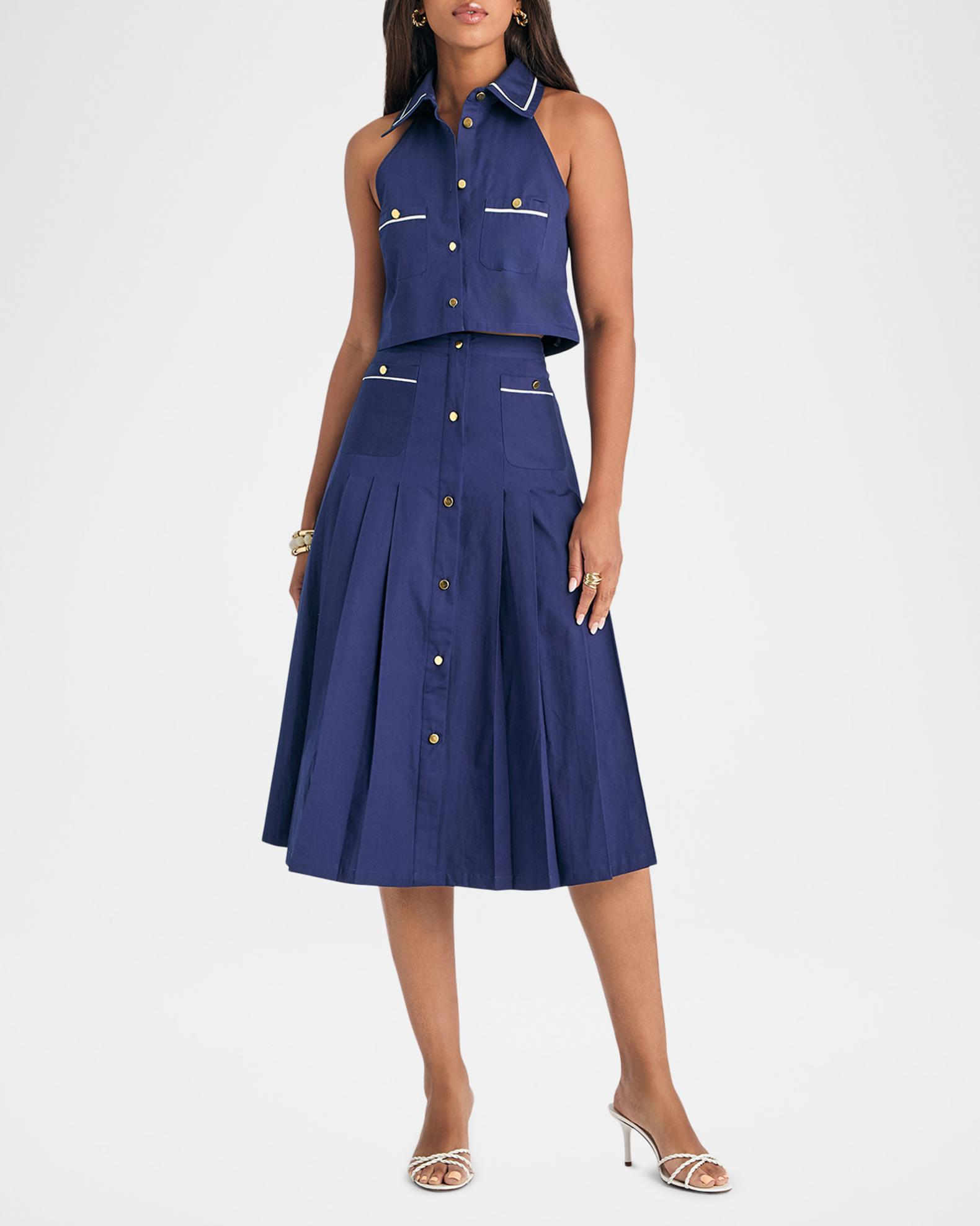 SEROYA Yumi Pleated Midi Skirt | Neiman Marcus