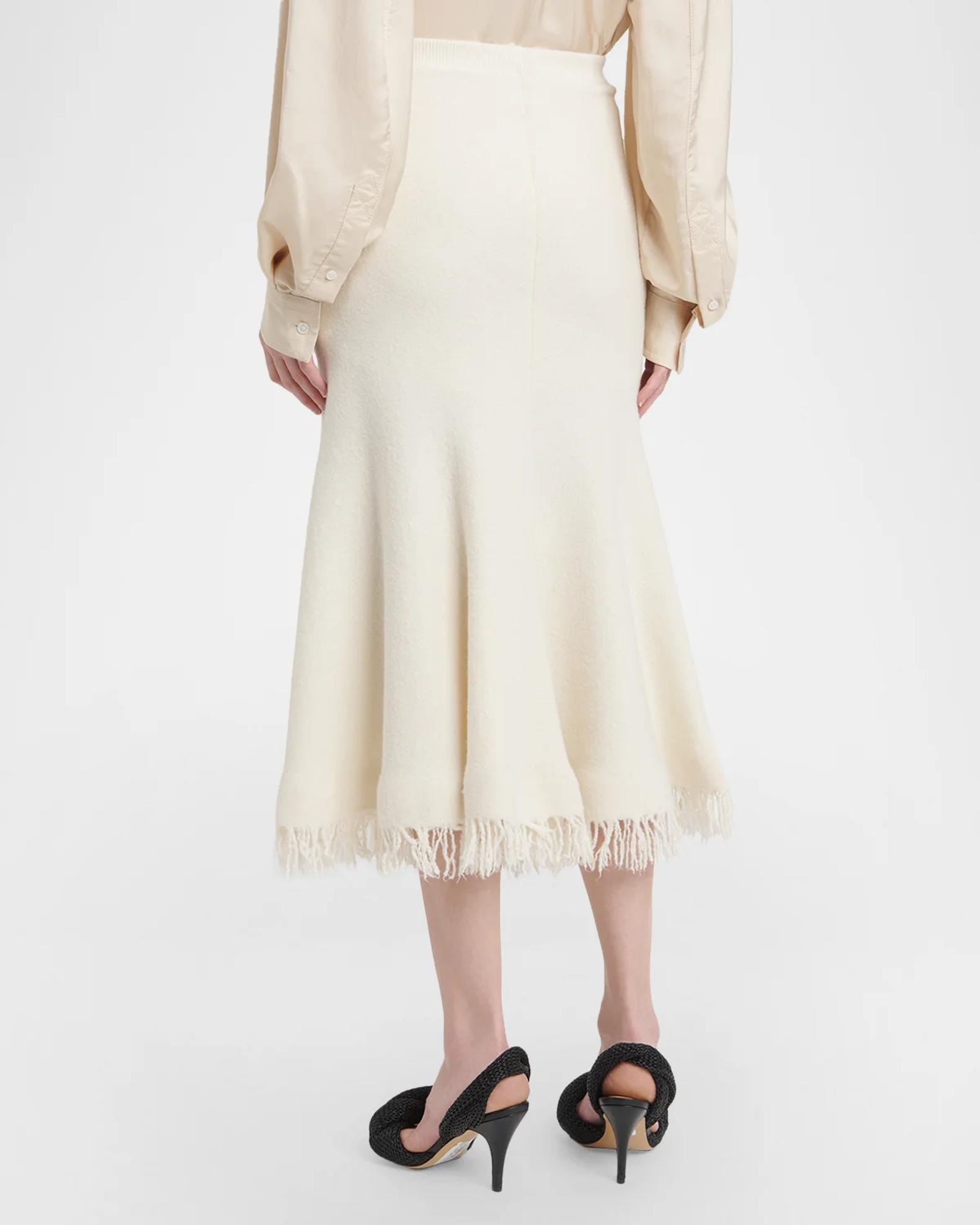 Bottega Veneta Wool Knit Fringe Midi Trumpet Skirt | Neiman Marcus