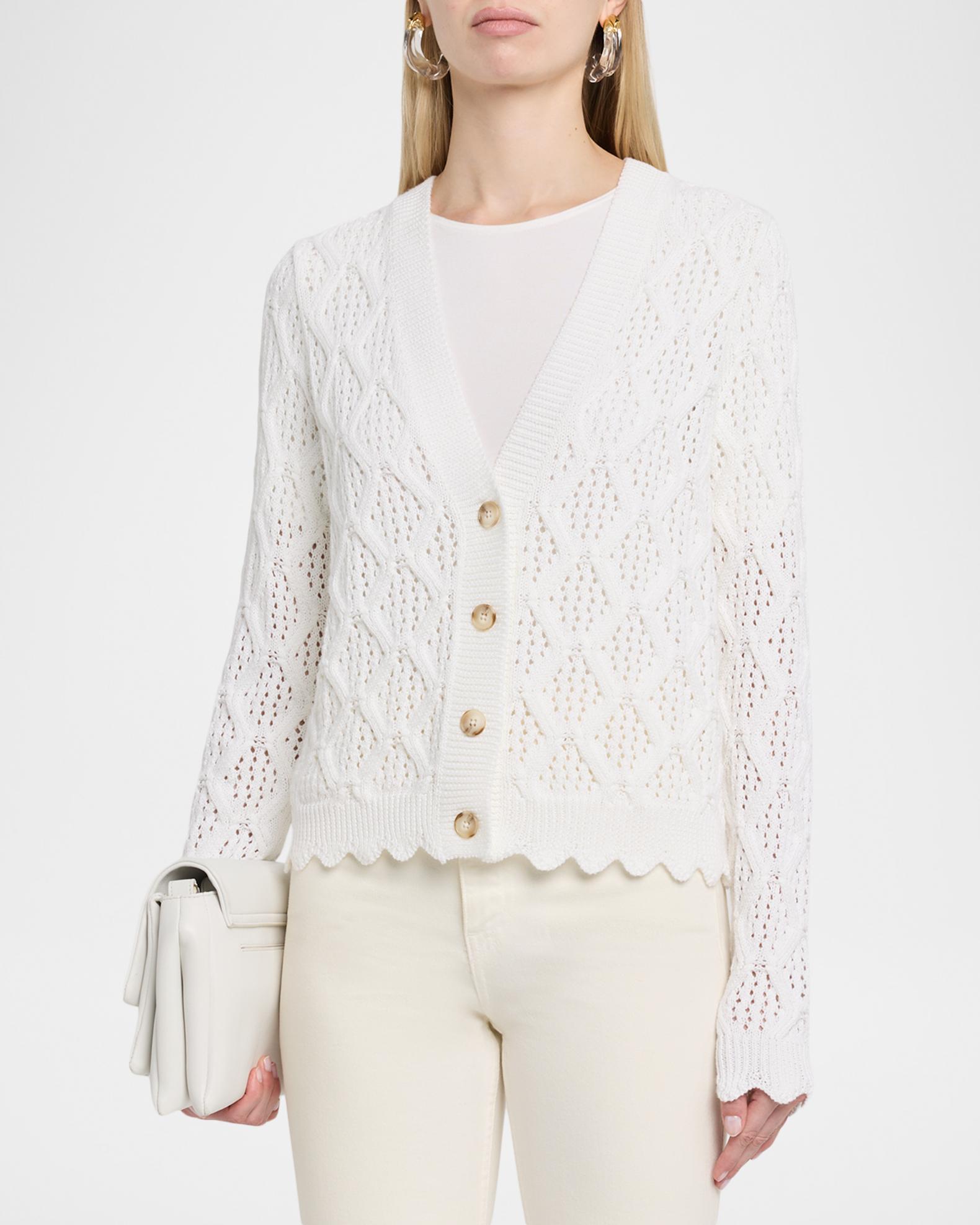Autumn Cashmere Scalloped Pointelle Diamond Knit Cardigan | Neiman