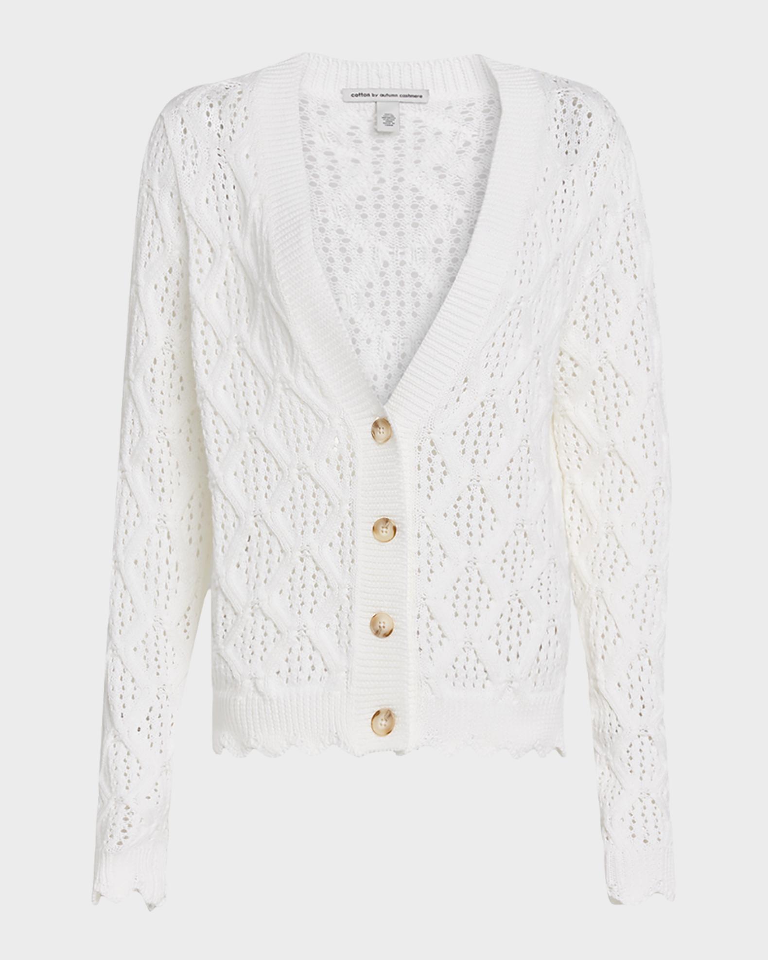 Autumn Cashmere Scalloped Pointelle Diamond Knit Cardigan | Neiman