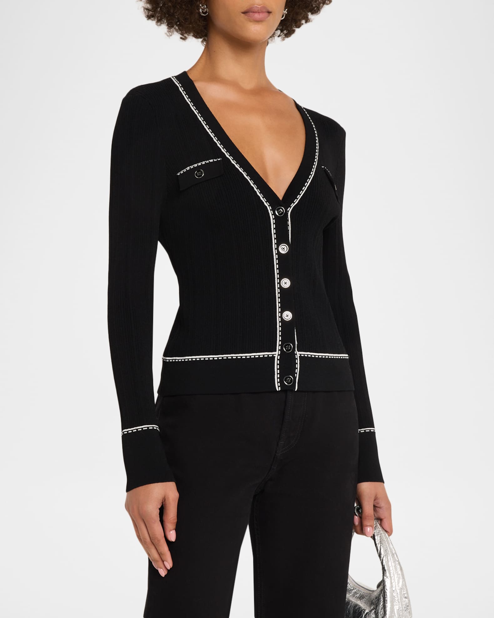 Autumn Cashmere Slim-Fit Rib Knit Cardigan | Neiman Marcus