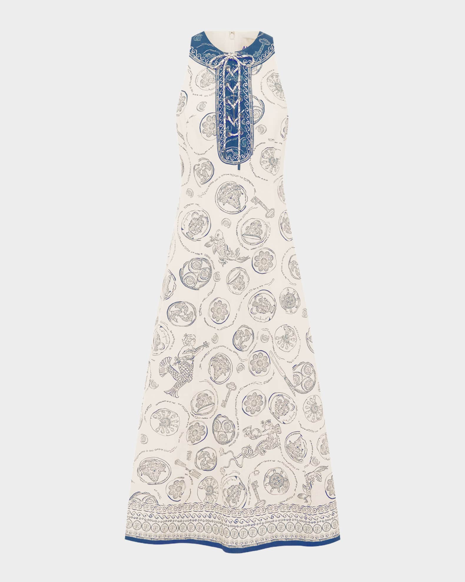 ALEMAIS Lucky Lace-Up Linen Midi Dress | Neiman Marcus
