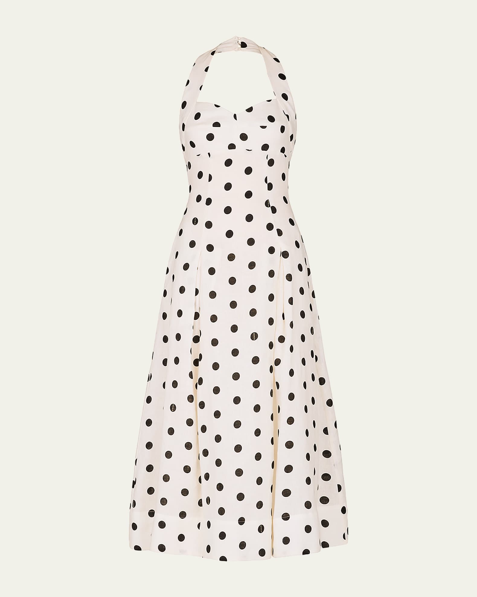 Nicholas Seraphina Pleated Polka Dot Halter Midi Dress, White / Bl, Women's, 4, Cocktail & Party Wedding Guest Dresses Halter Neck Dresses