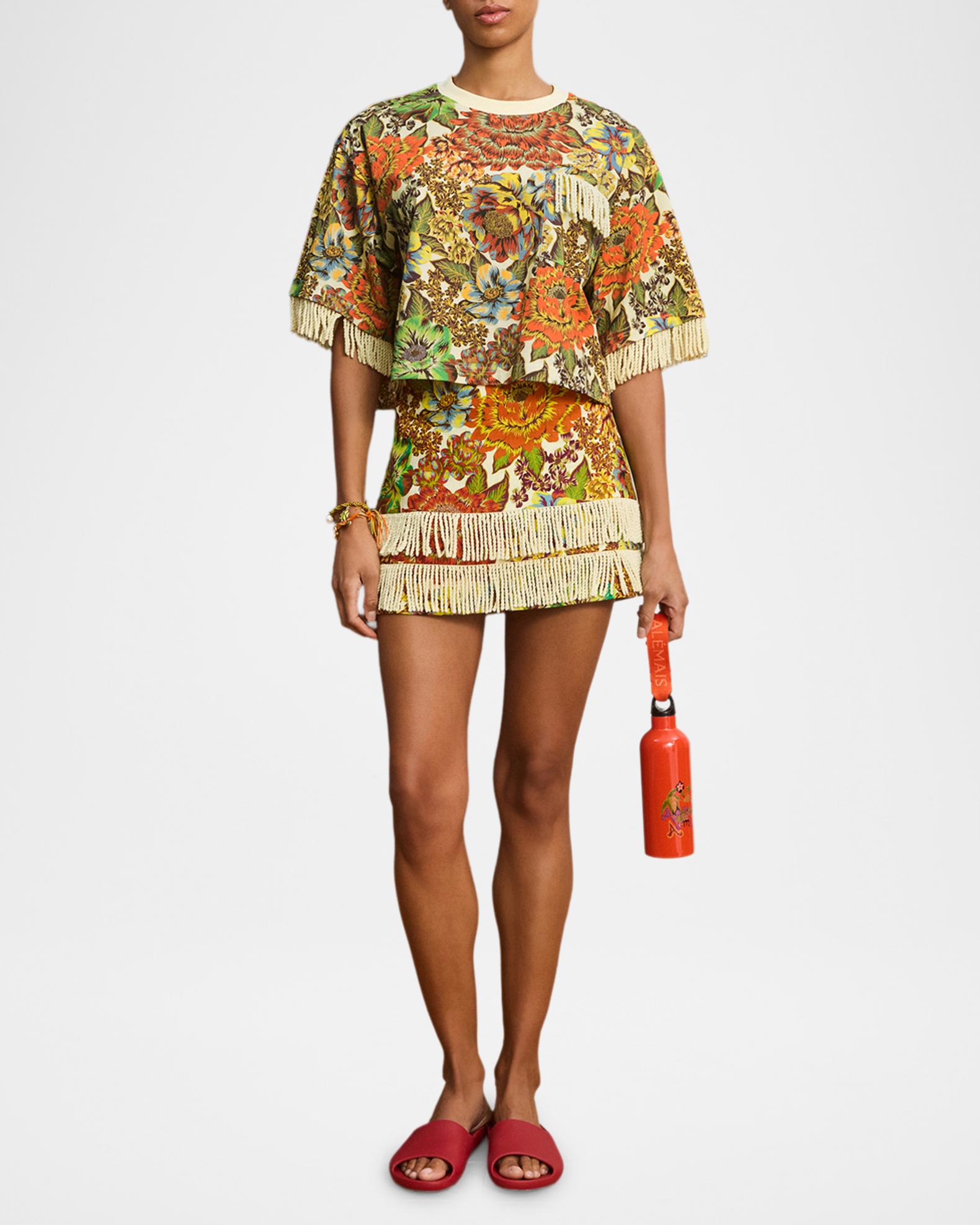 ALÉMAIS Lana Fringe-Trim Linen Mini Skirt | Neiman Marcus
