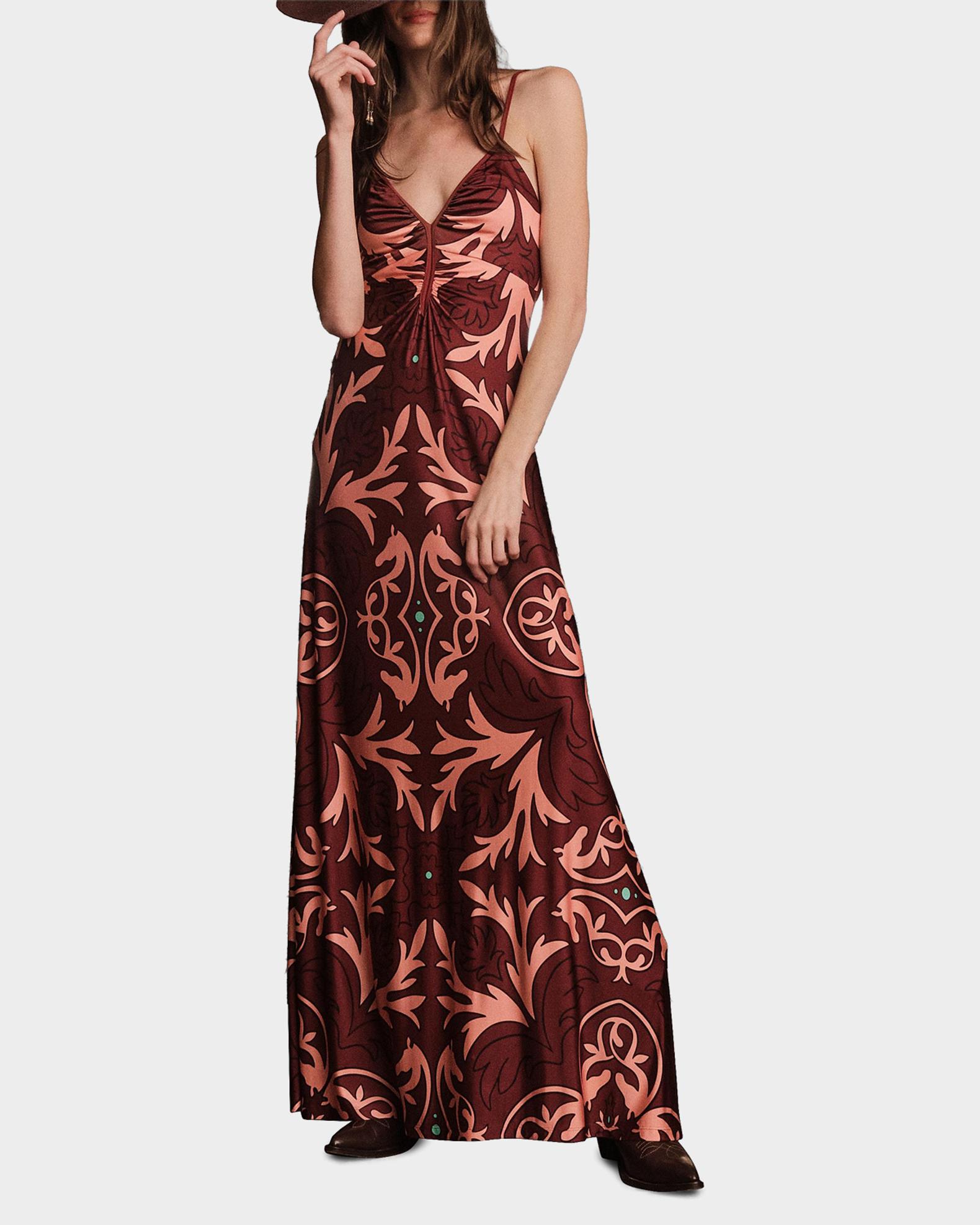 Johanna Ortiz Nuestra Tierra Ruched V-Neck Sleeveless Maxi Dress