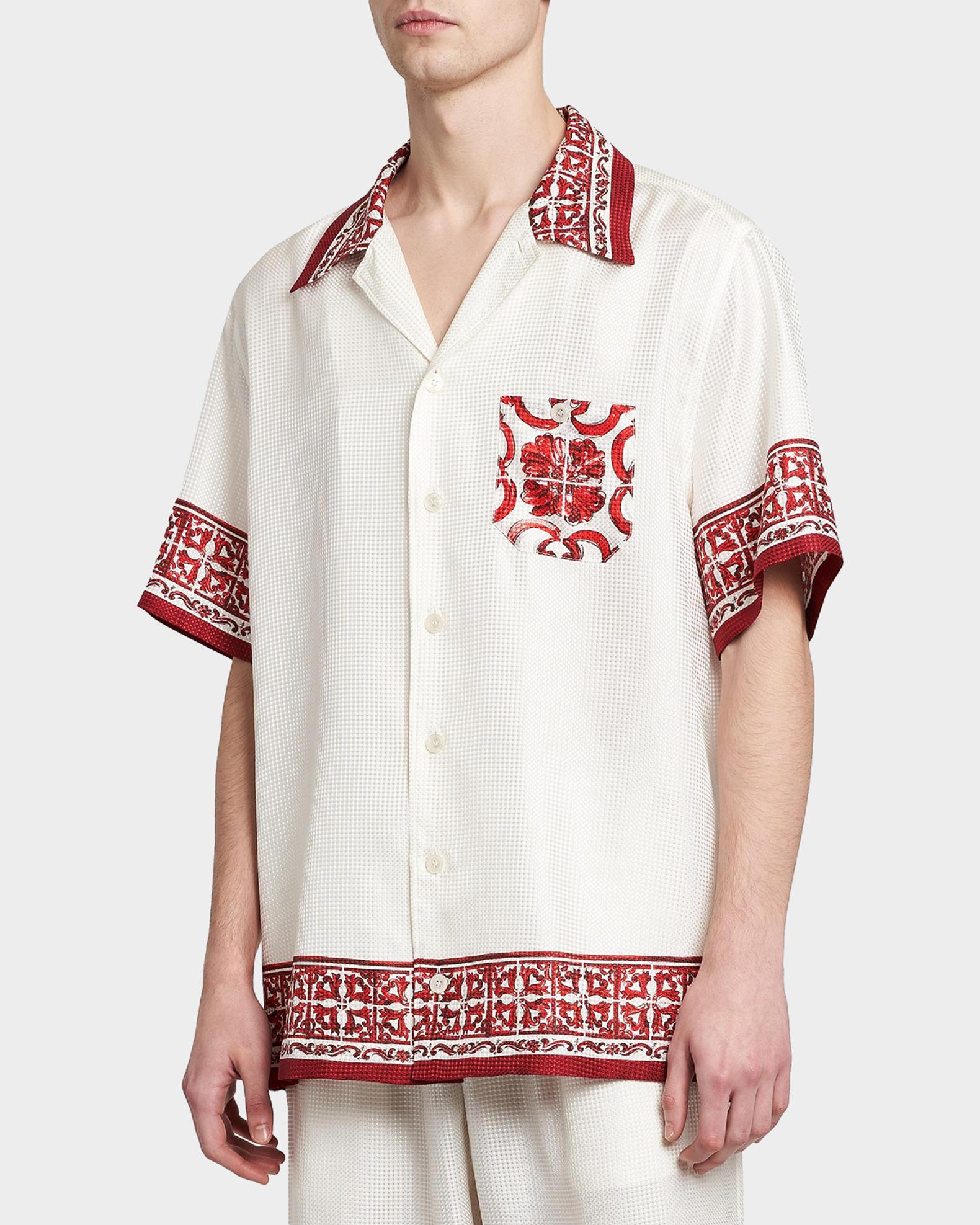 Dolce&Gabbana Men's Majolica-Print Jacquard Twill Short-Sleeve